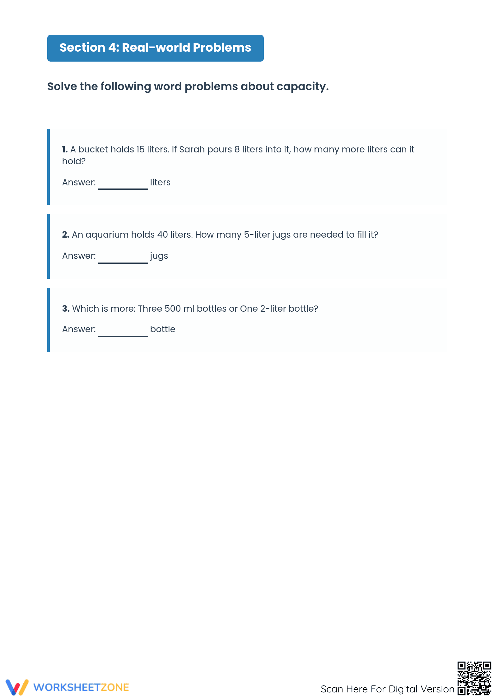 Grade 3 Volume & Capacity — Printable No-Prep Worksheet - Page 4