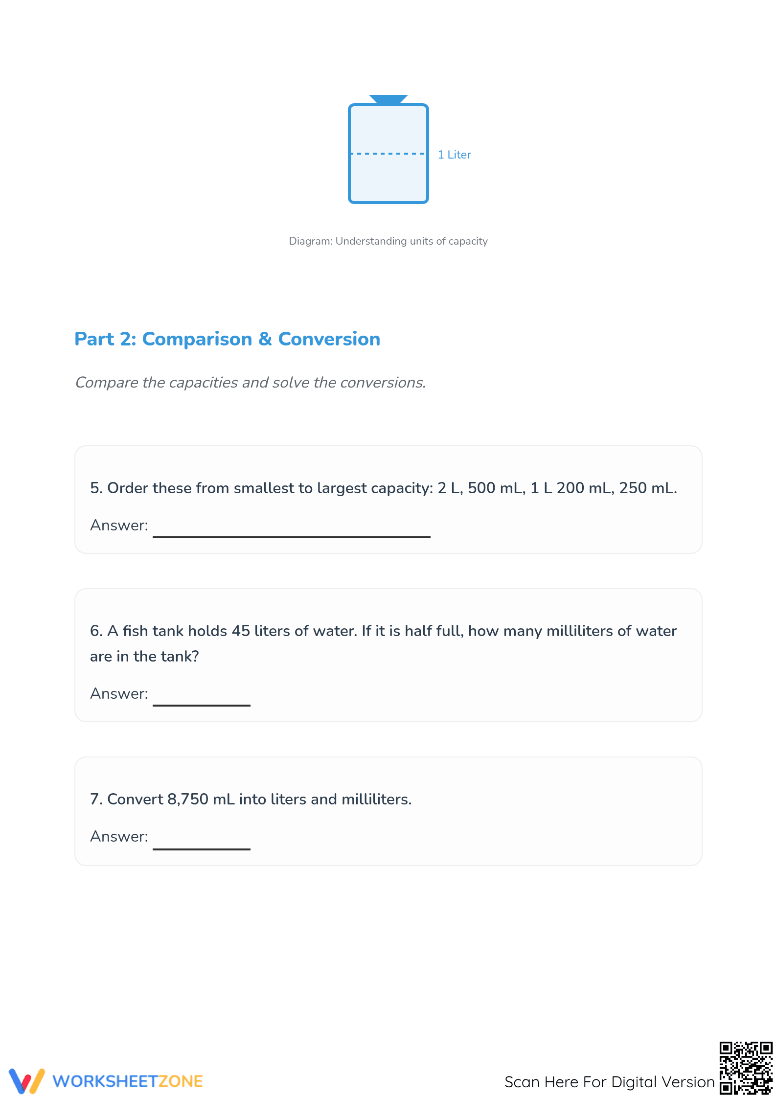 Essential Capacity Word Problems Worksheet | Grade 4 Math - Page 2