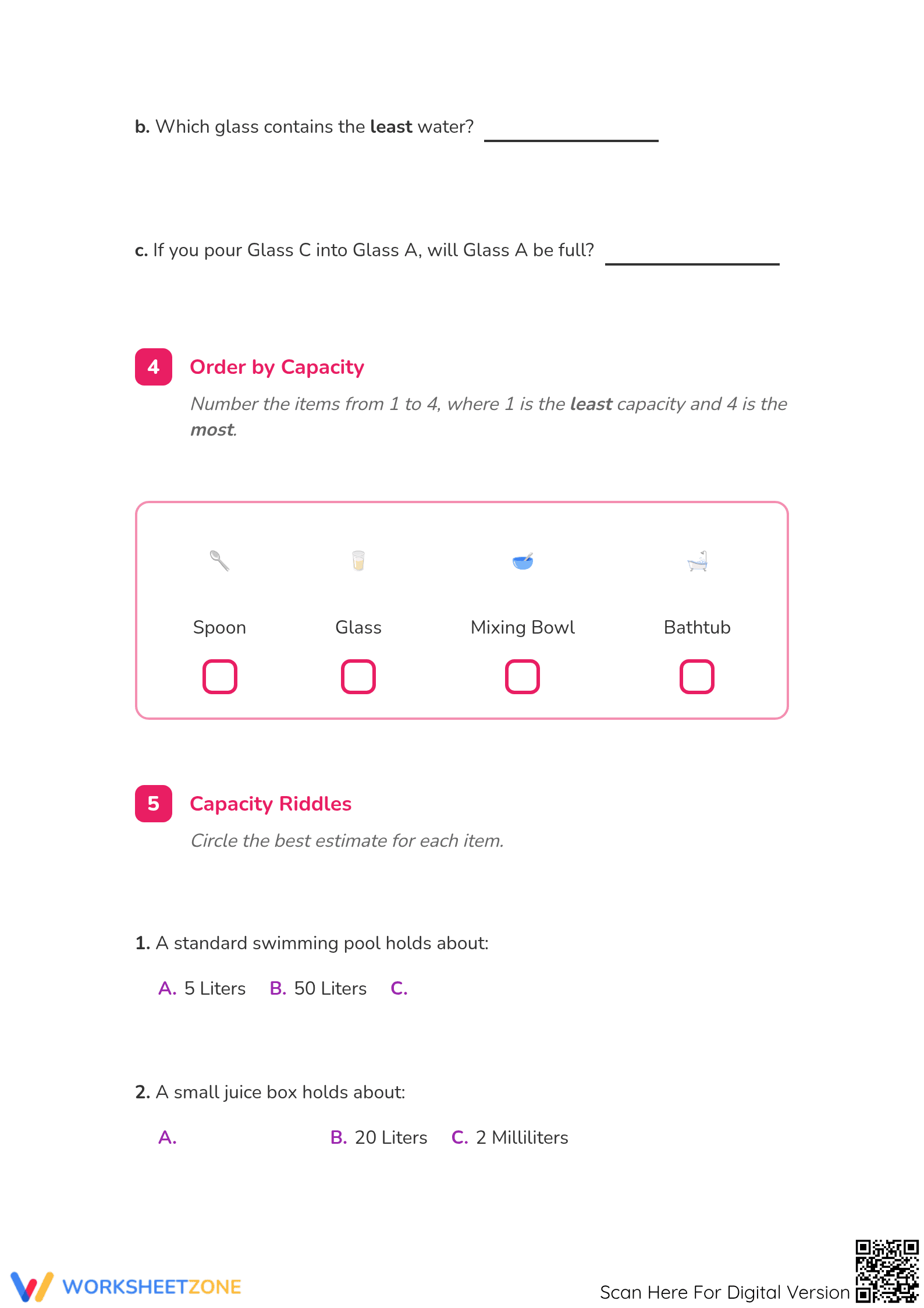 CCSS.3.MD.A.2 Worksheet: Volume & Capacity Aligned - Page 3