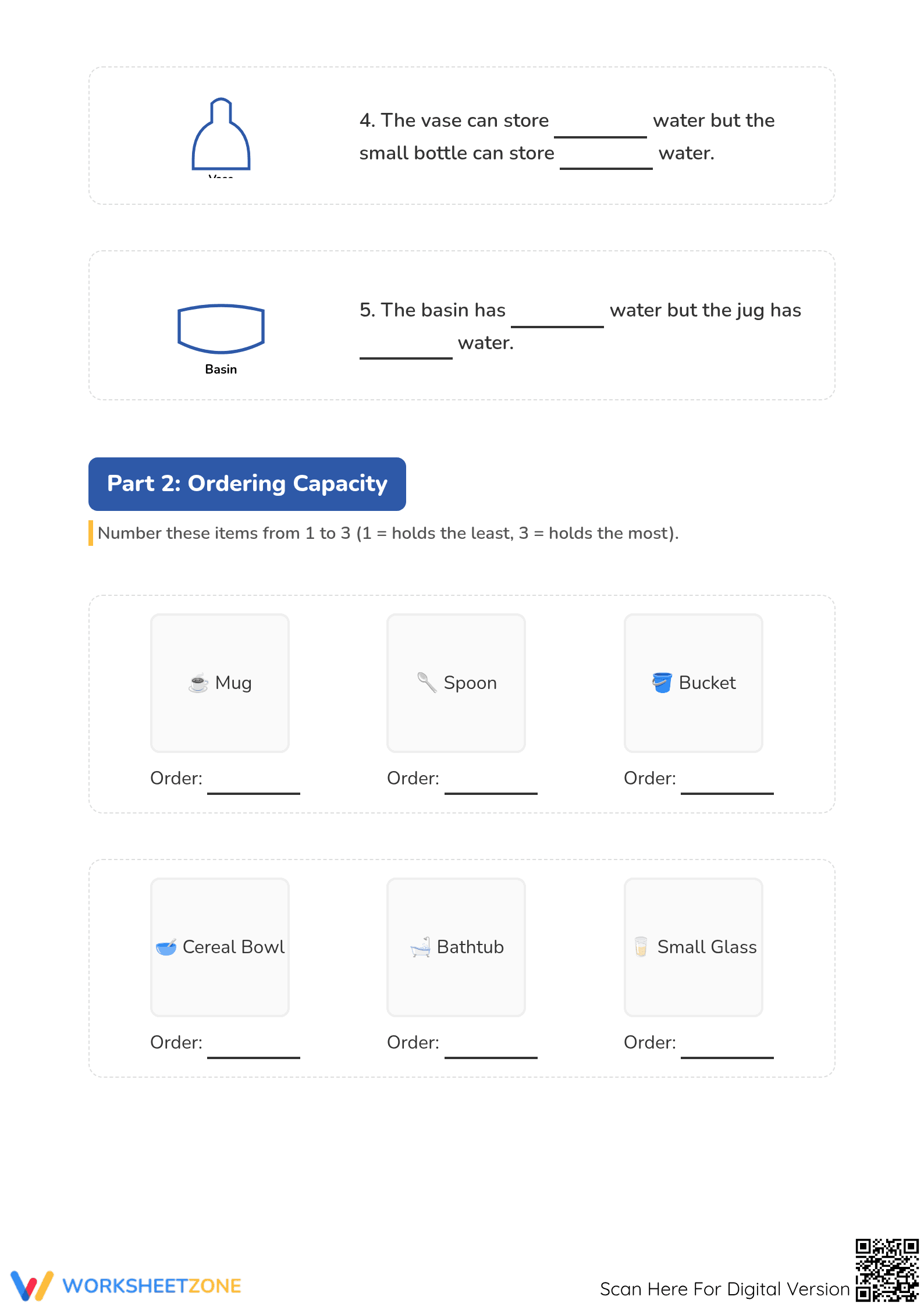 Grade 1 Capacity — Printable No-Prep Worksheet - Page 2