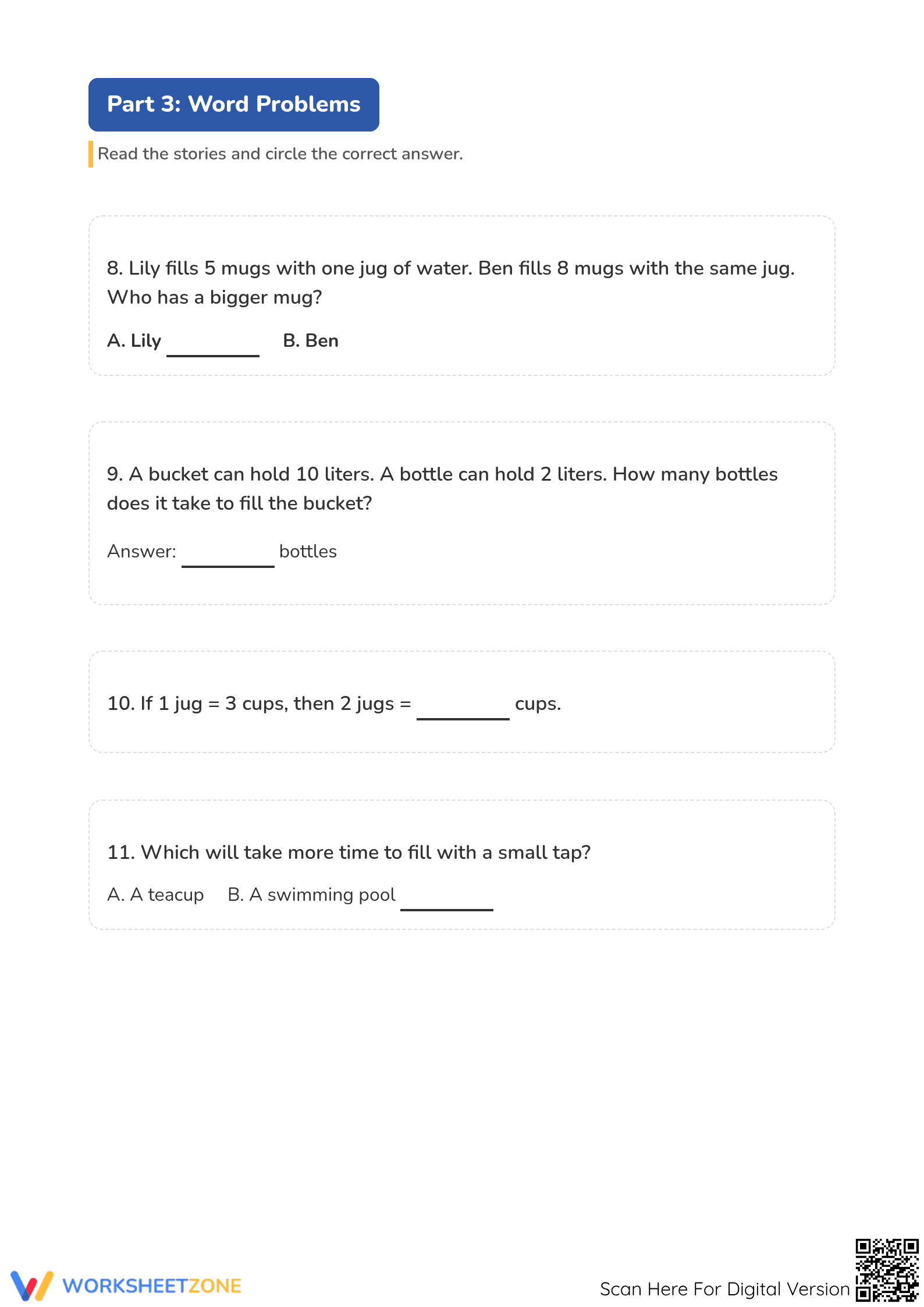 Grade 1 Capacity — Printable No-Prep Worksheet - Page 3