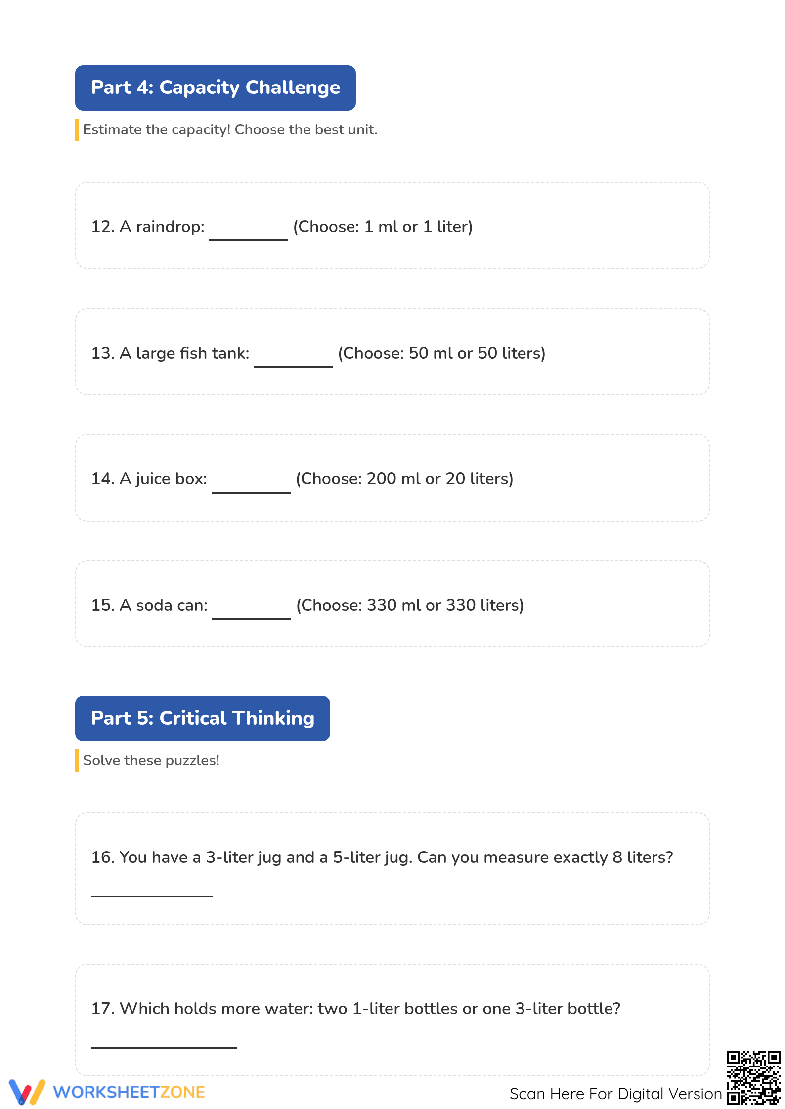 Grade 1 Capacity — Printable No-Prep Worksheet - Page 4