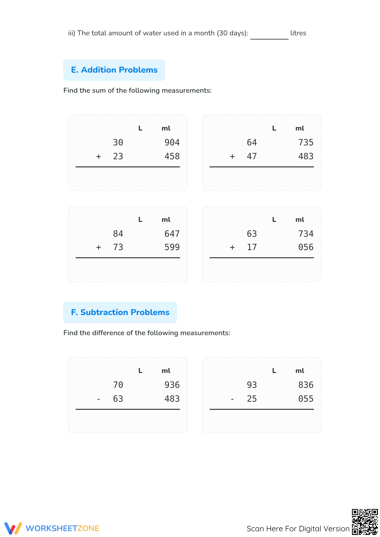 Grade 4 Volume & Capacity — Printable No-Prep Worksheet - Page 3