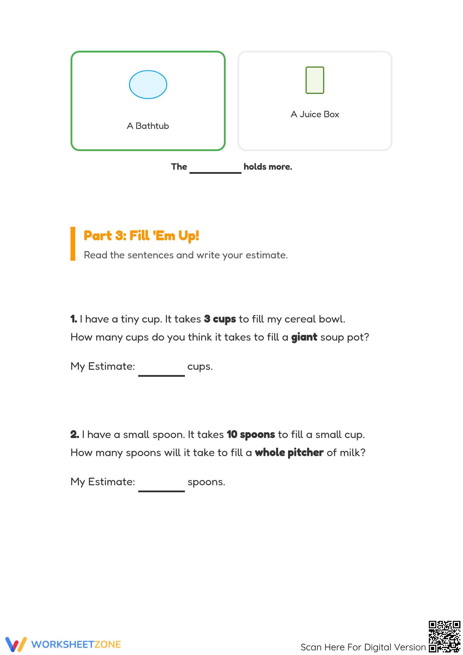 Capacity & Volume Worksheet | Printable Grade 1 Math - Page 3
