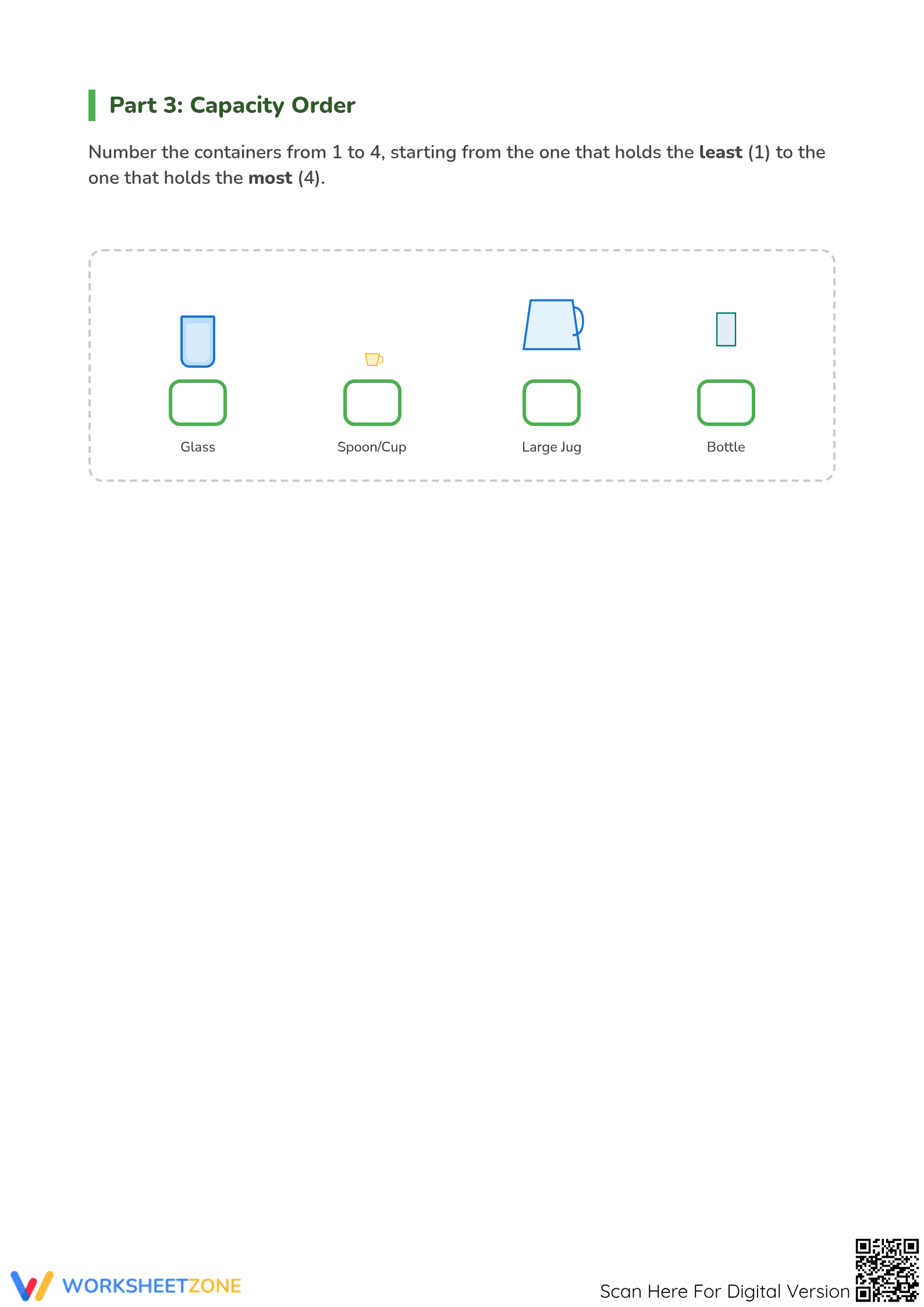 Jugs and Mugs: Essential Capacity Worksheet | Grade 2 - Page 3