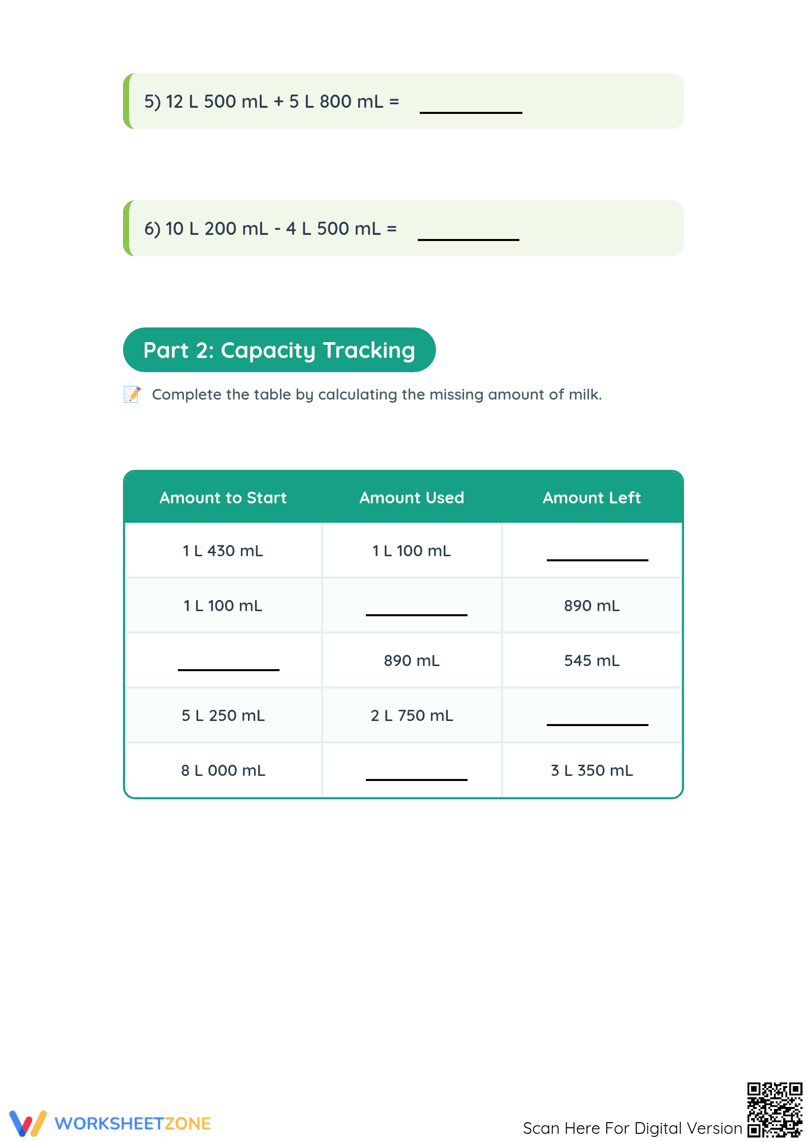 Printable Capacity Worksheet | Grade 3 Math - Page 2