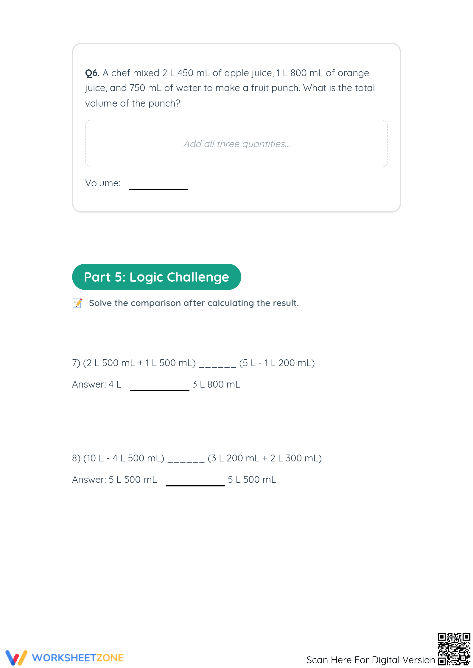Printable Capacity Worksheet | Grade 3 Math - Page 5