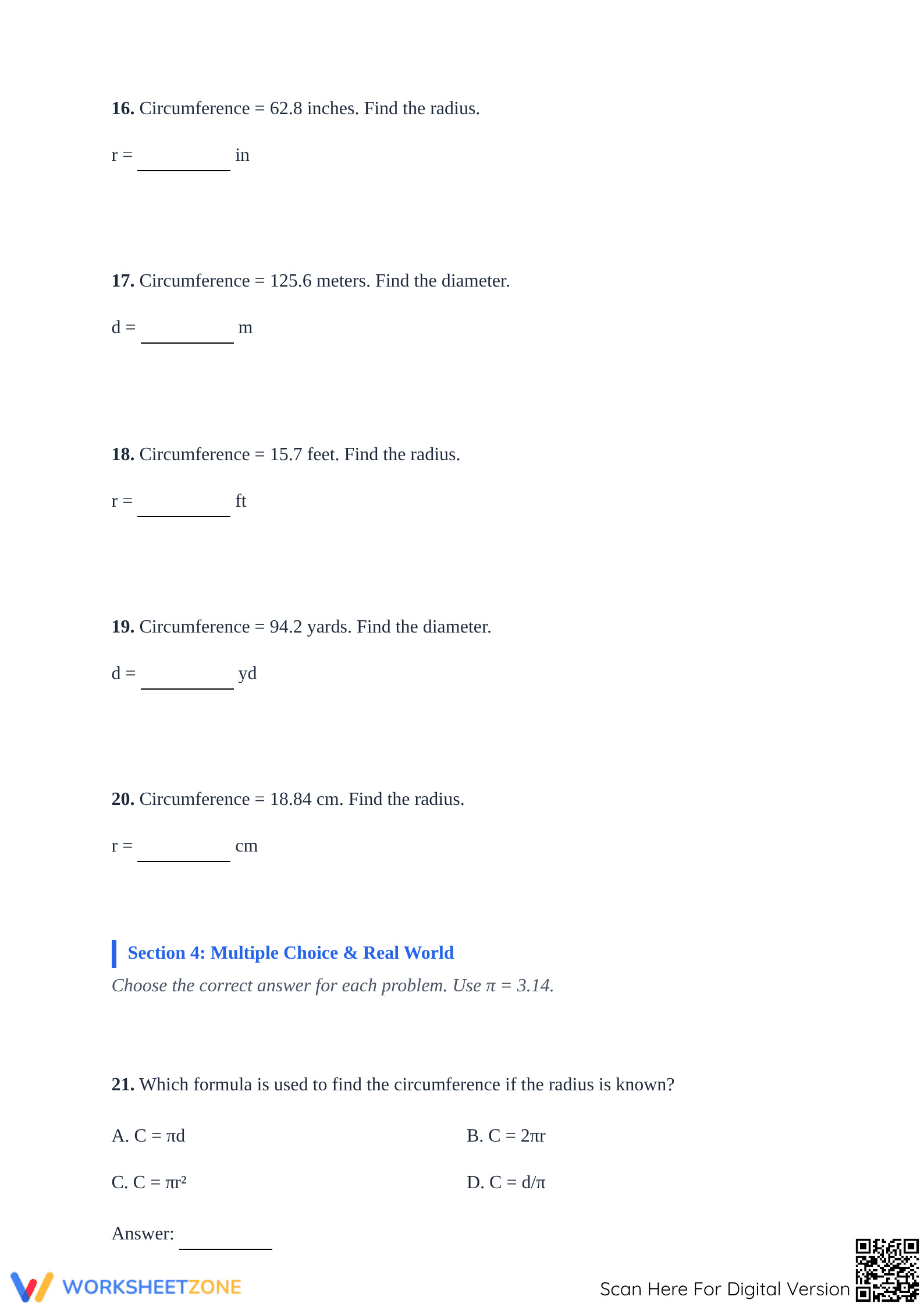 Essential Circumference of a Circle Worksheet | Grade 10-11 - Page 4