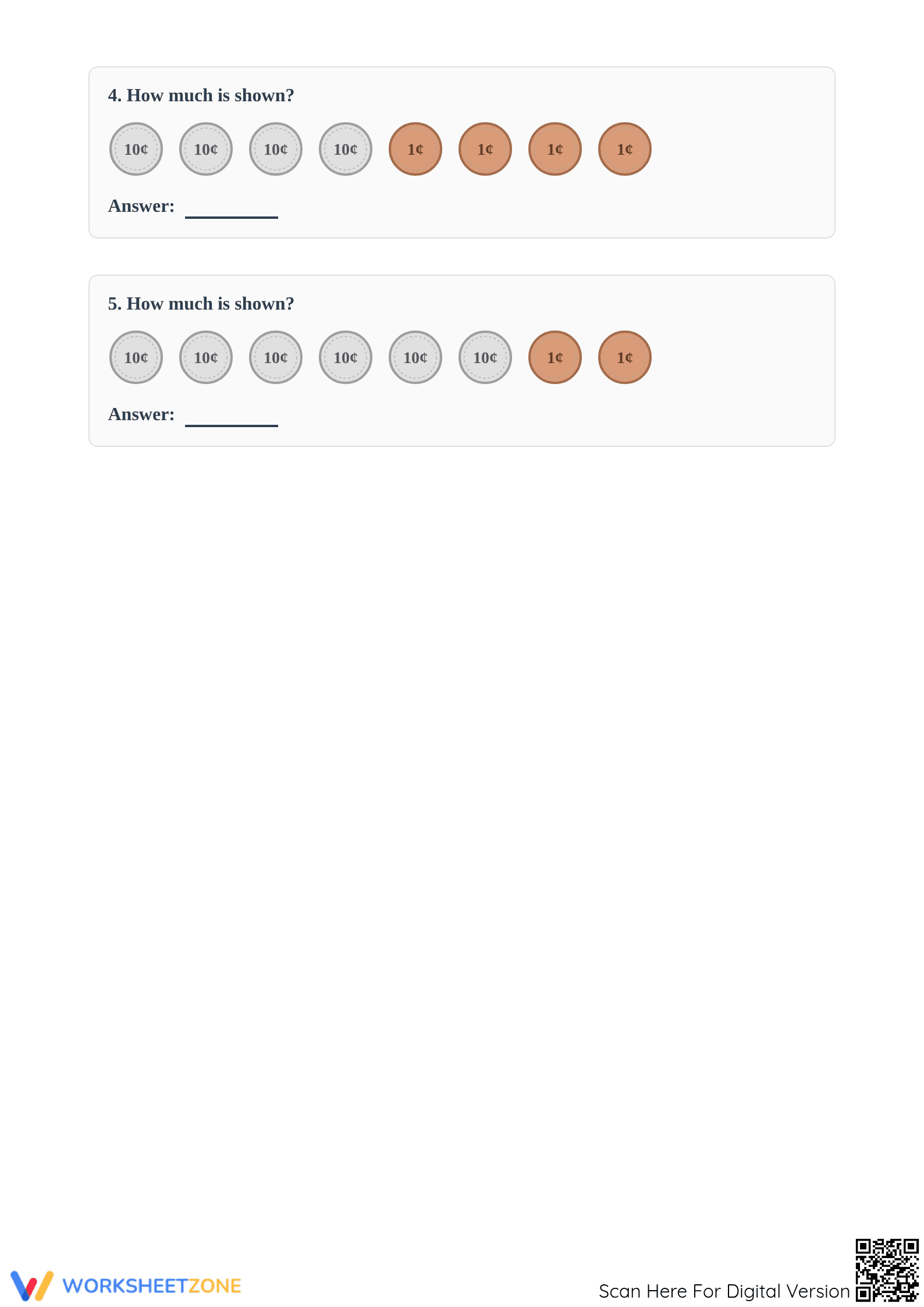 Counting Dimes and Pennies Worksheet | Grade 3 Essential - Page 2