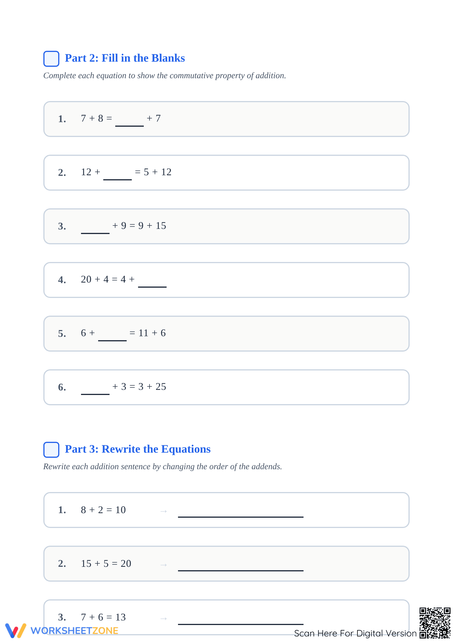 Commutative Property of Addition | Essential Math Worksheet - Page 2