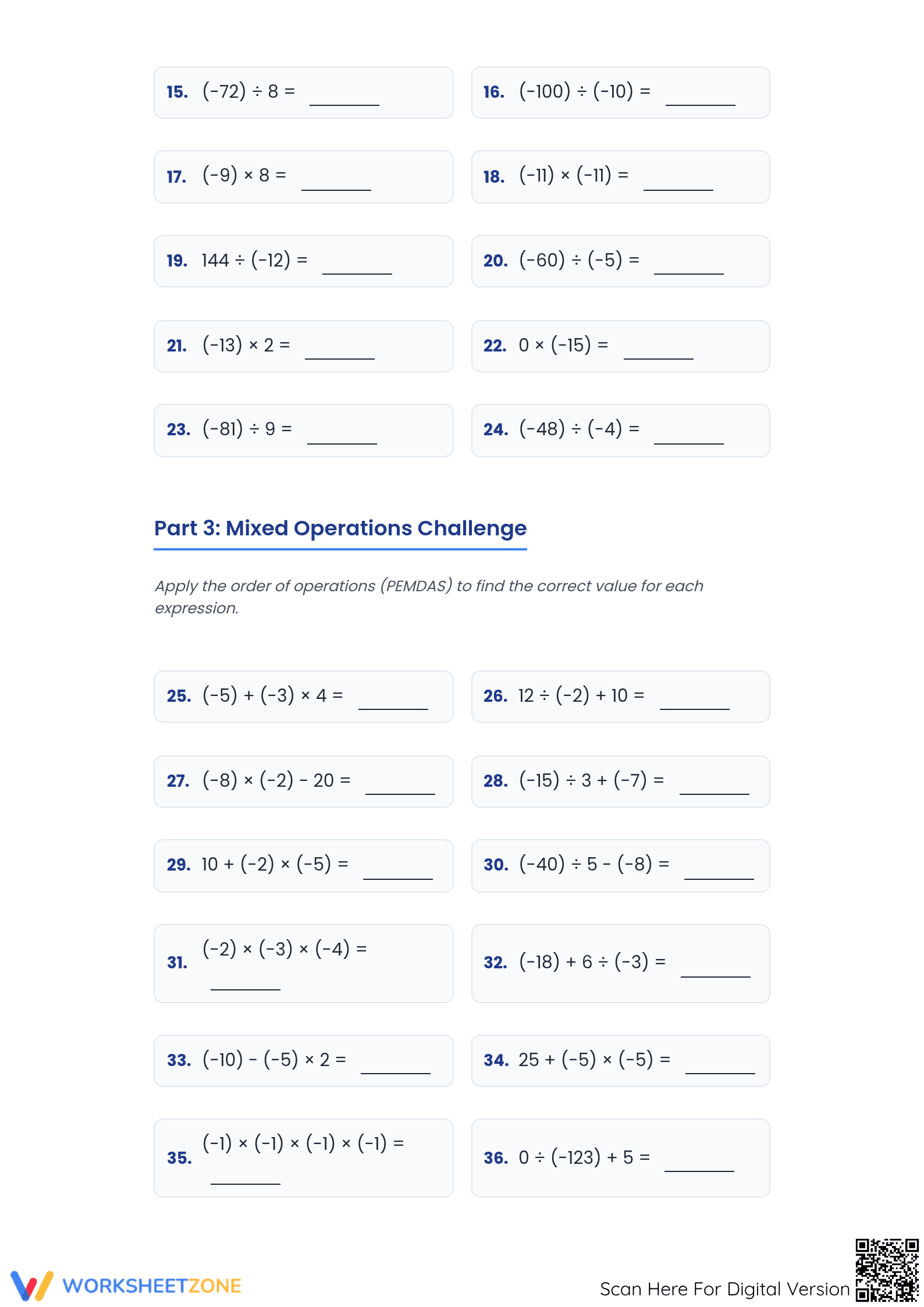 Printable Integers Worksheet | Grade 7 Math Guide - Page 2