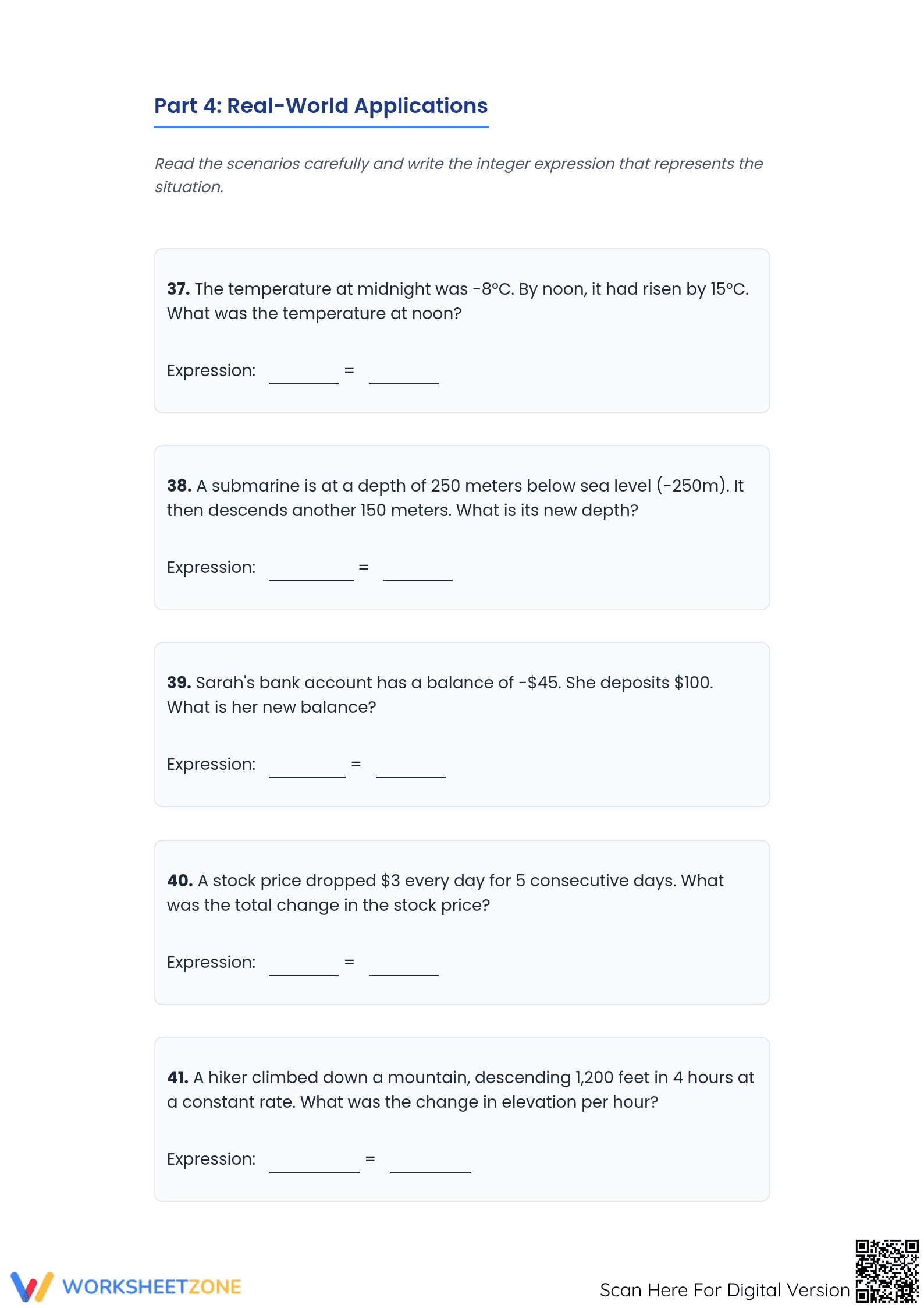 Printable Integers Worksheet | Grade 7 Math Guide - Page 3