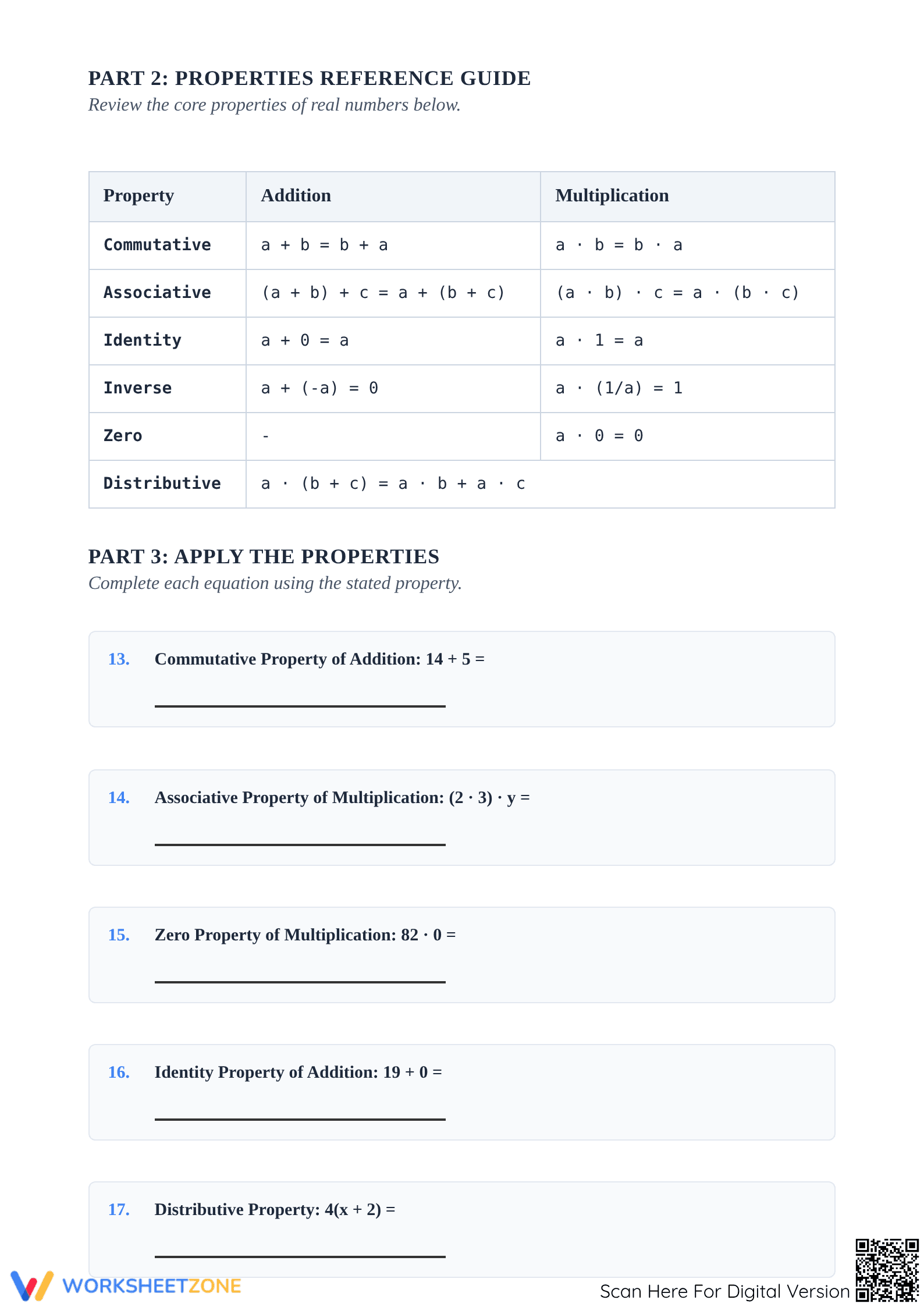 Printable Properties of Operations Worksheet | Grade 8 Math - Page 3