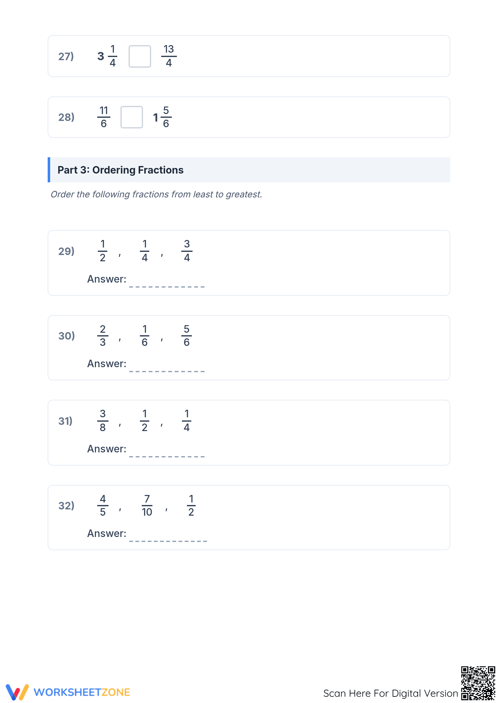 Printable Comparing Fractions Worksheet | Grades 7-9 Math - Page 4