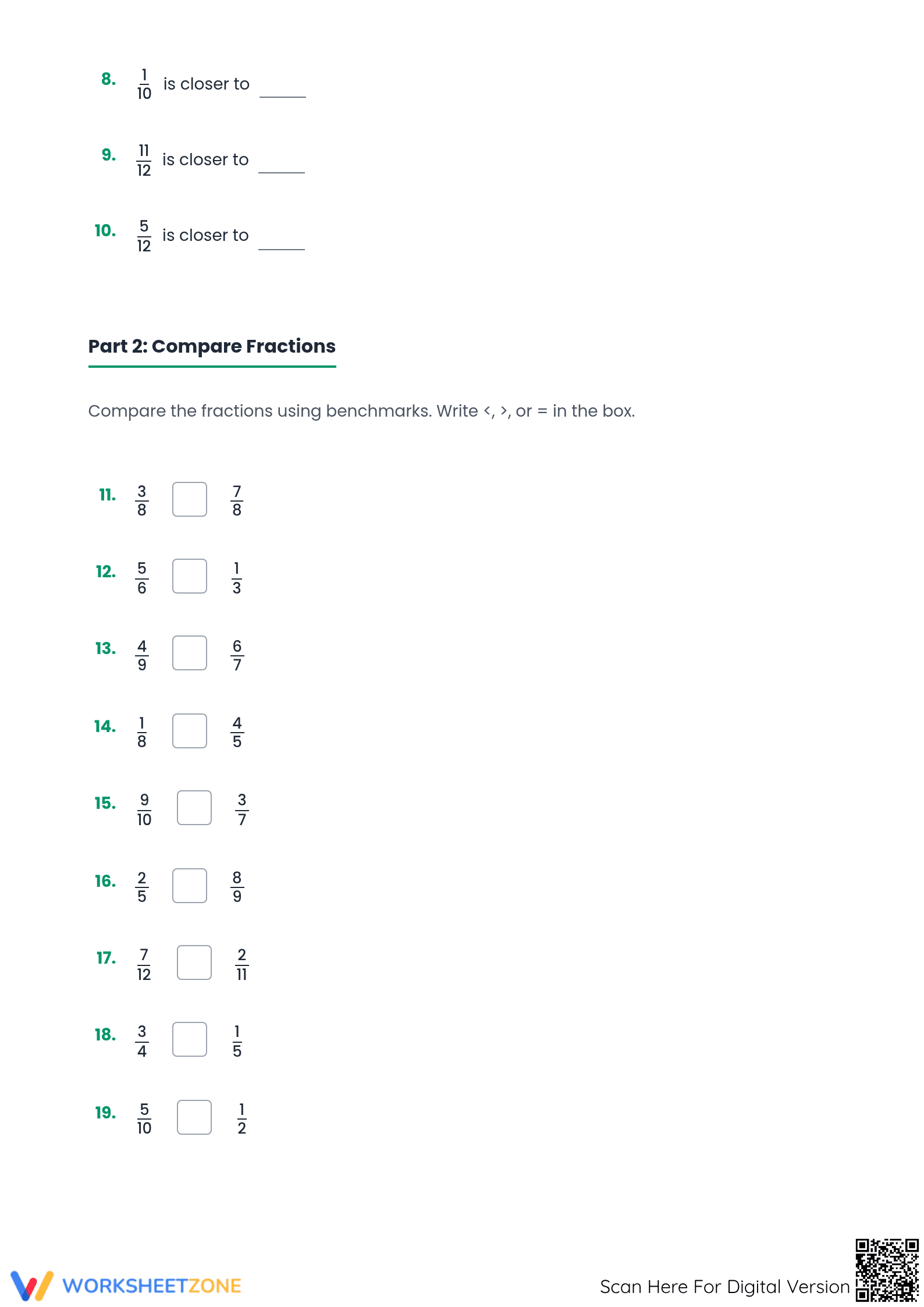 Printable Comparing Fractions Worksheet | Grade 5 Math - Page 2