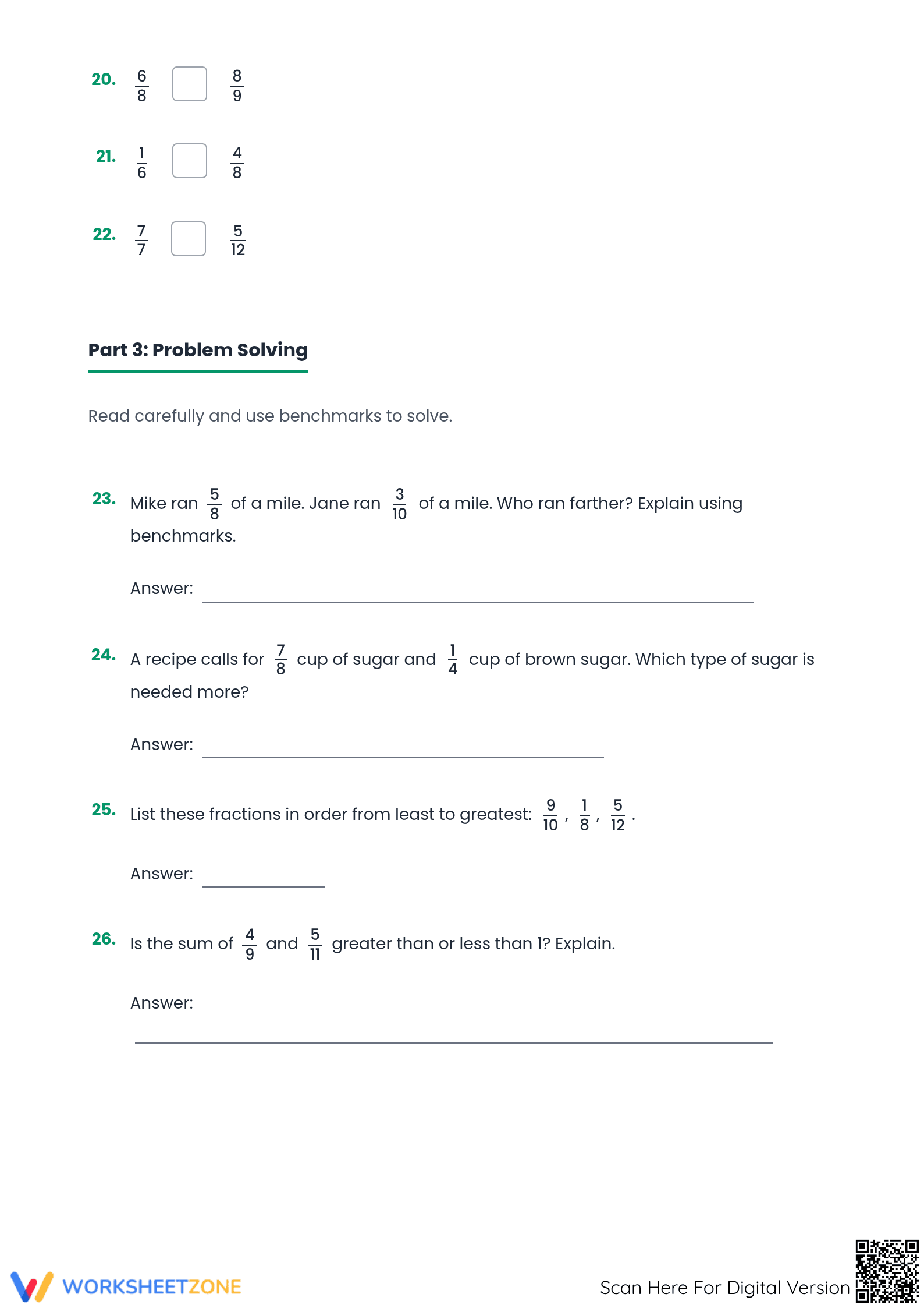 Printable Comparing Fractions Worksheet | Grade 5 Math - Page 3