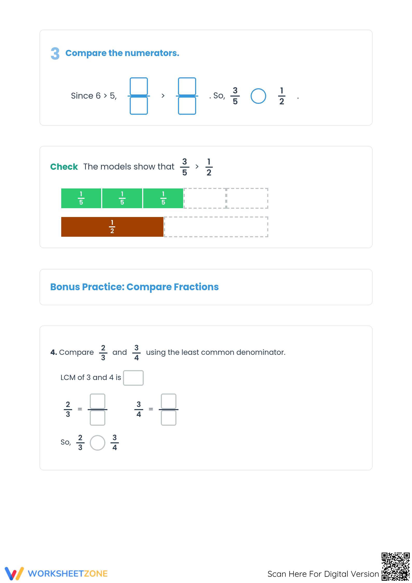 CCSS.MATH.CONTENT.4.NF.A.2: Complete Fractions Worksheet - Page 2