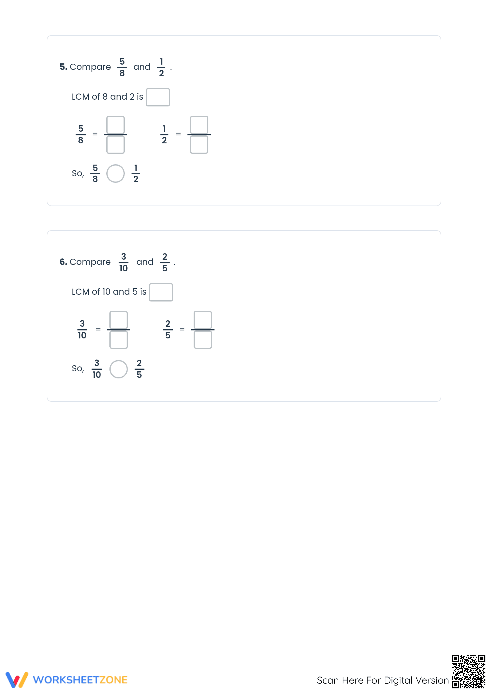 CCSS.MATH.CONTENT.4.NF.A.2: Complete Fractions Worksheet - Page 3