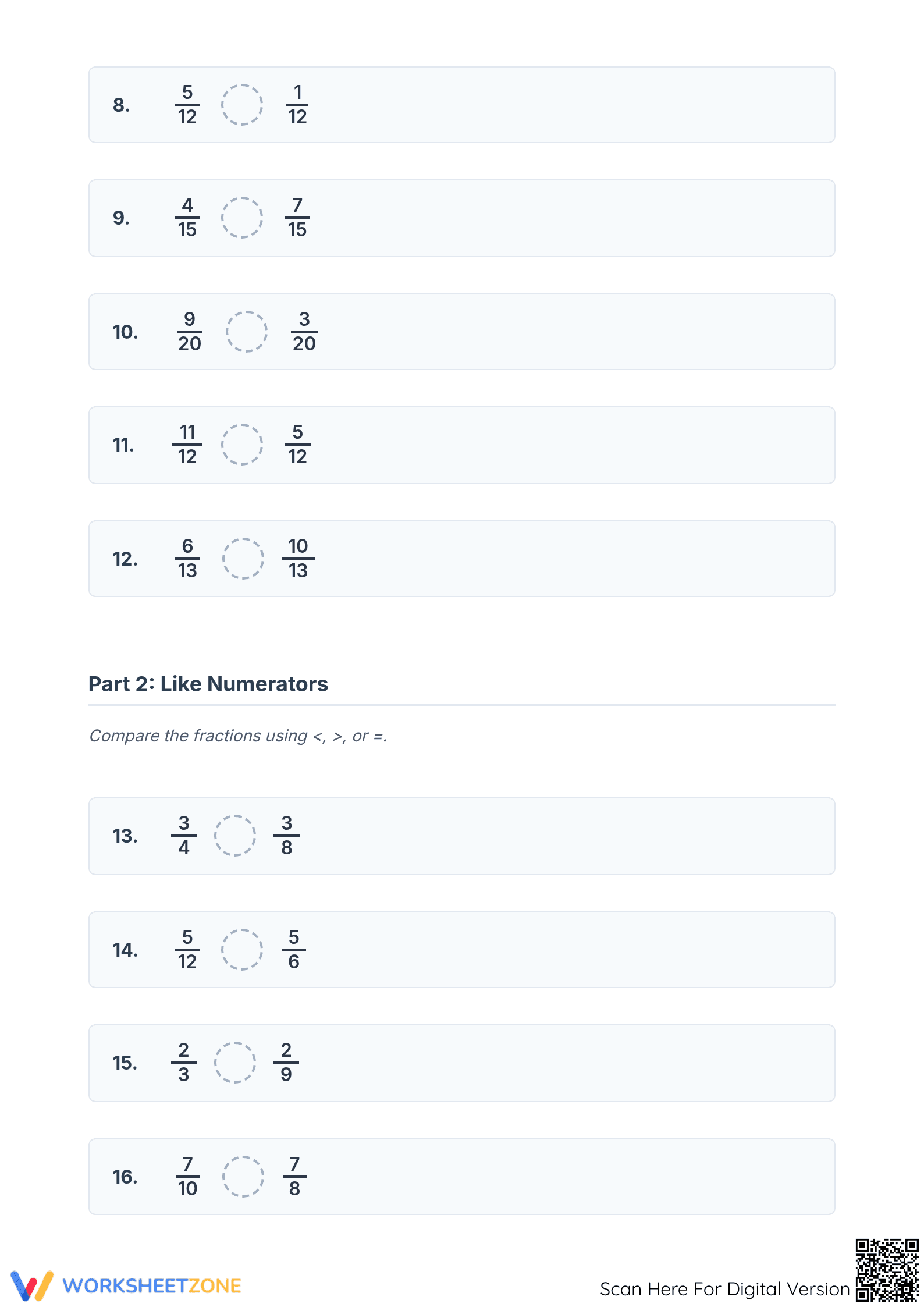 Grade 5 Comparing Fractions — Printable No-Prep Worksheet - Page 2