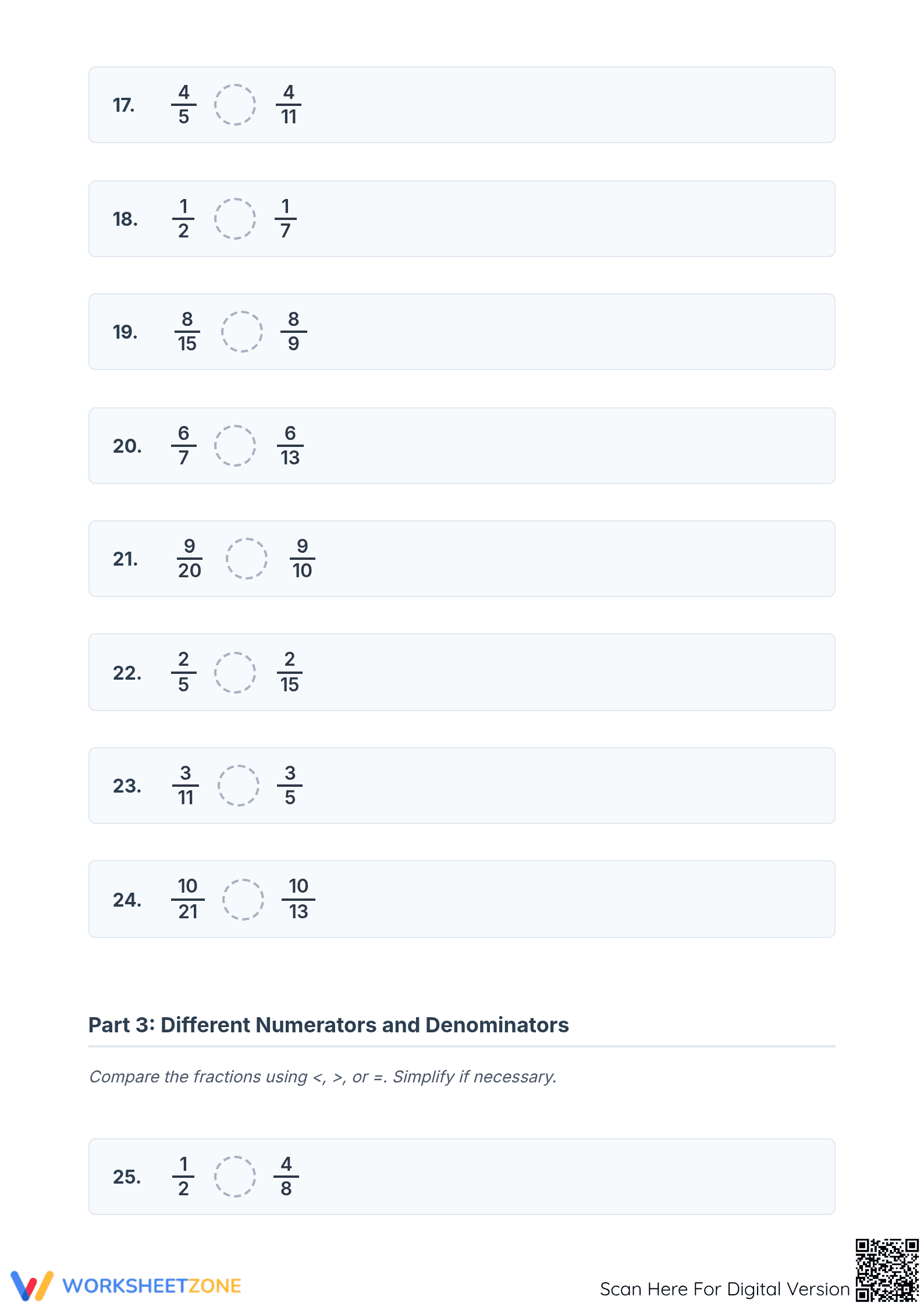 Grade 5 Comparing Fractions — Printable No-Prep Worksheet - Page 3