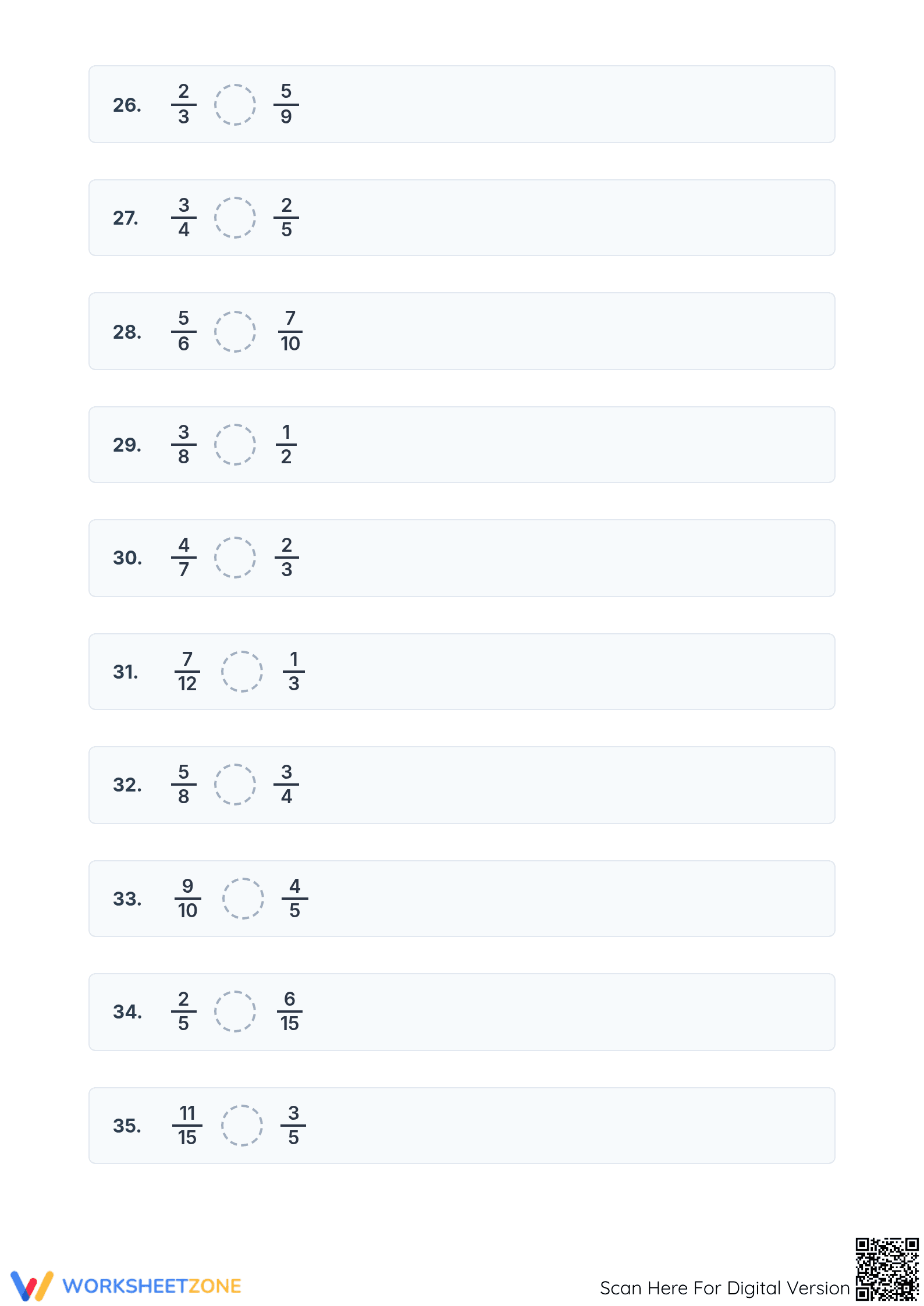 Grade 5 Comparing Fractions — Printable No-Prep Worksheet - Page 4
