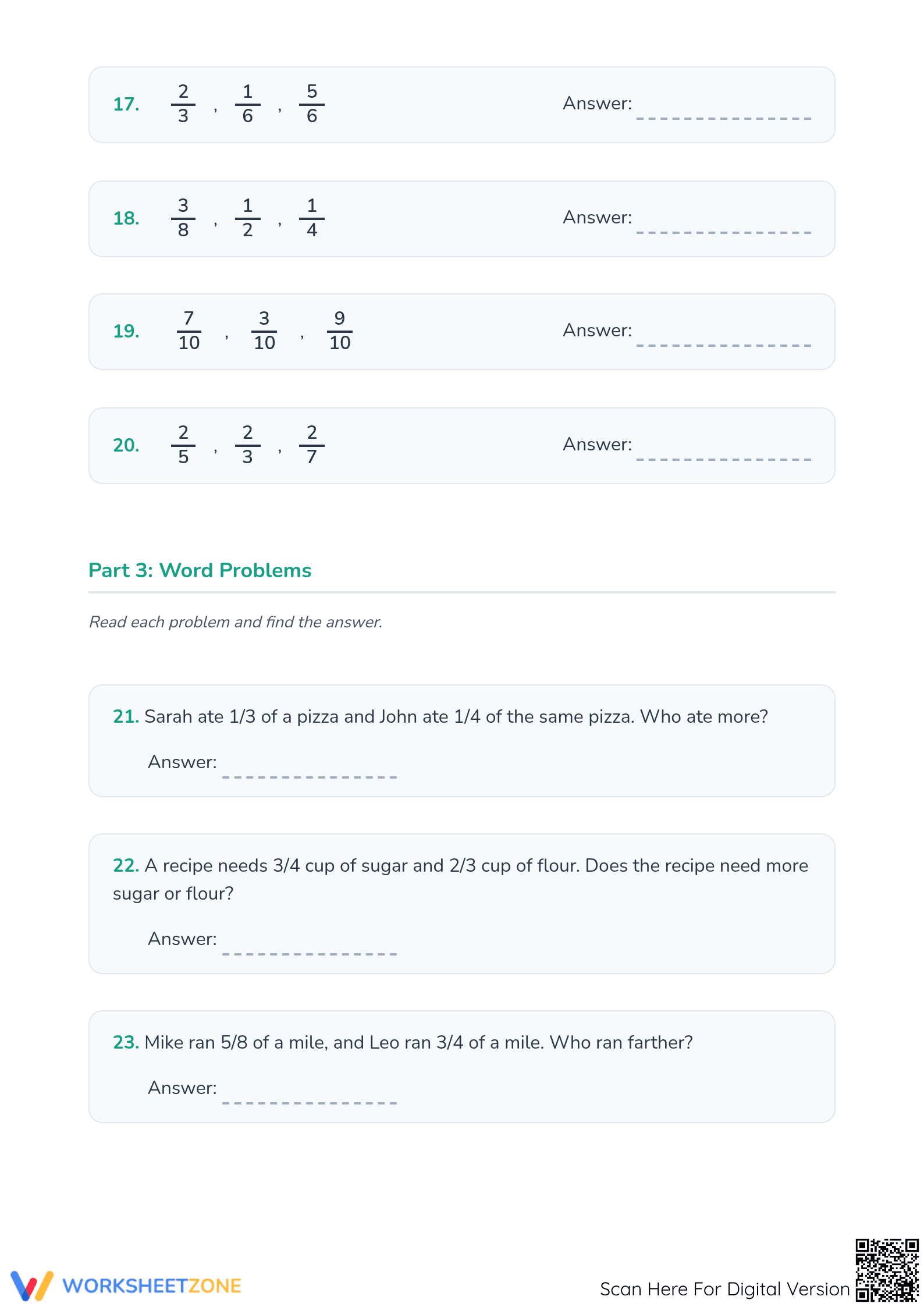 Printable Comparing Fractions Worksheet | Grade 4 Math - Page 3