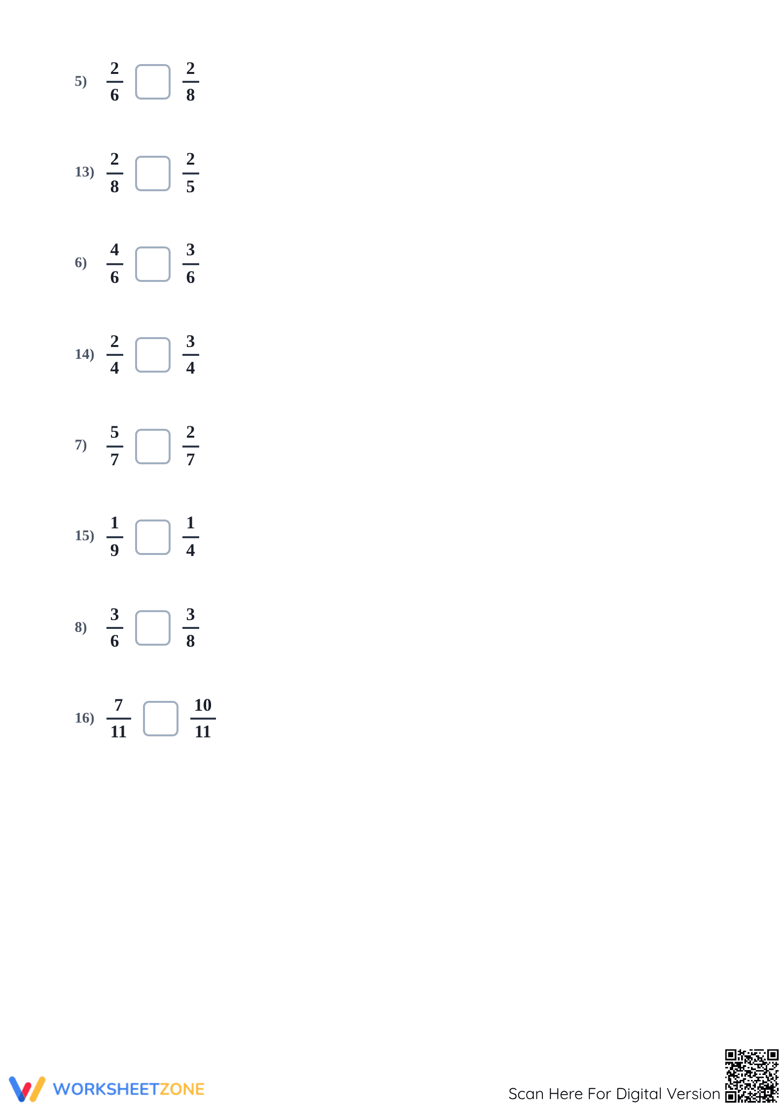 Grade 3 Comparing Fractions — Printable No-Prep Worksheet - Page 2