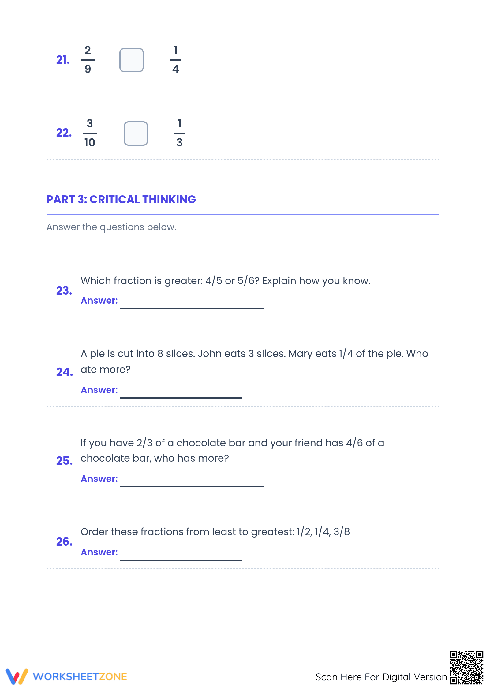Printable Comparing Fractions Worksheet | Grade 4 Math - Page 4