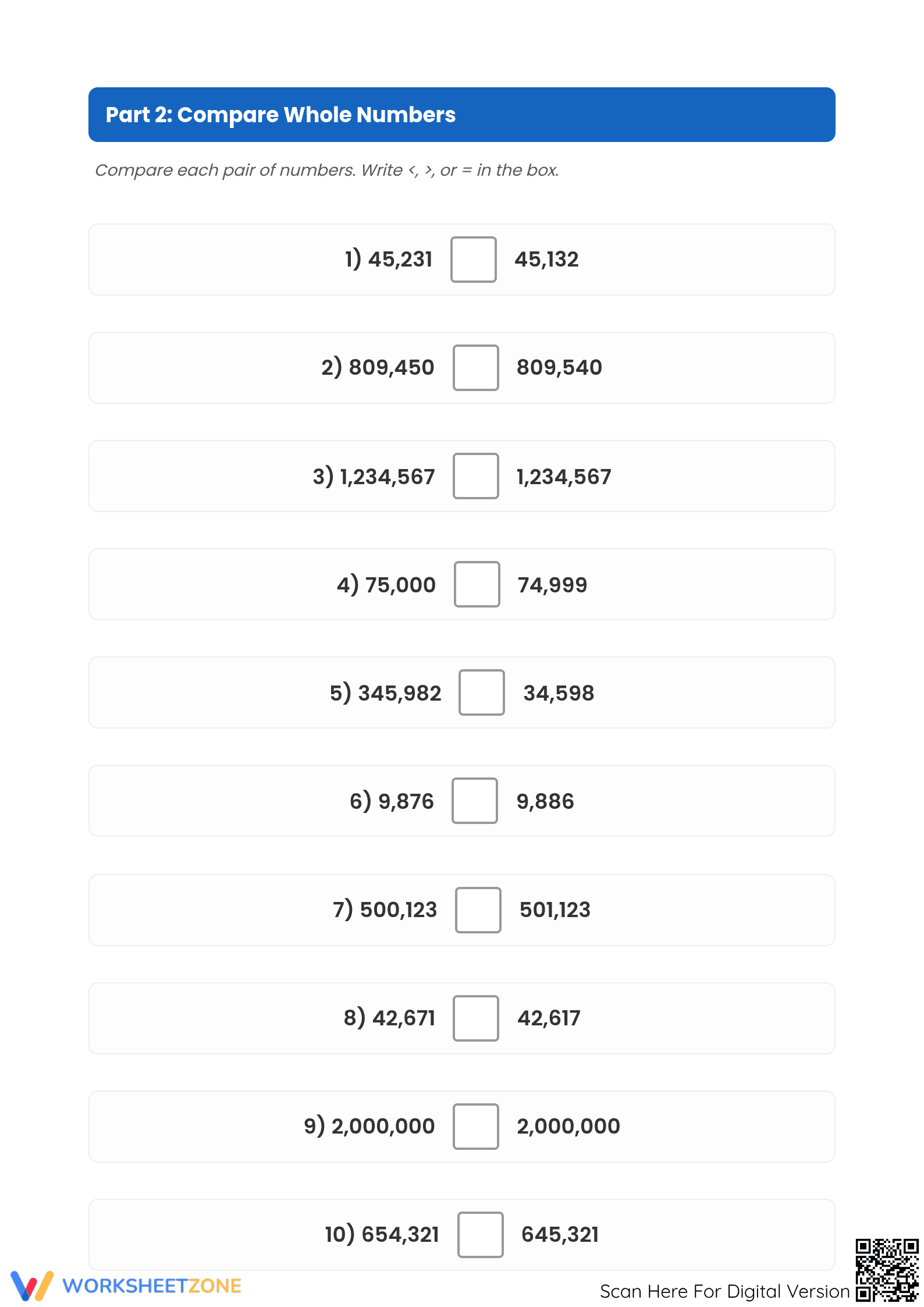 Printable Compare & Order Numbers Worksheet | Grade 4 Math - Page 2