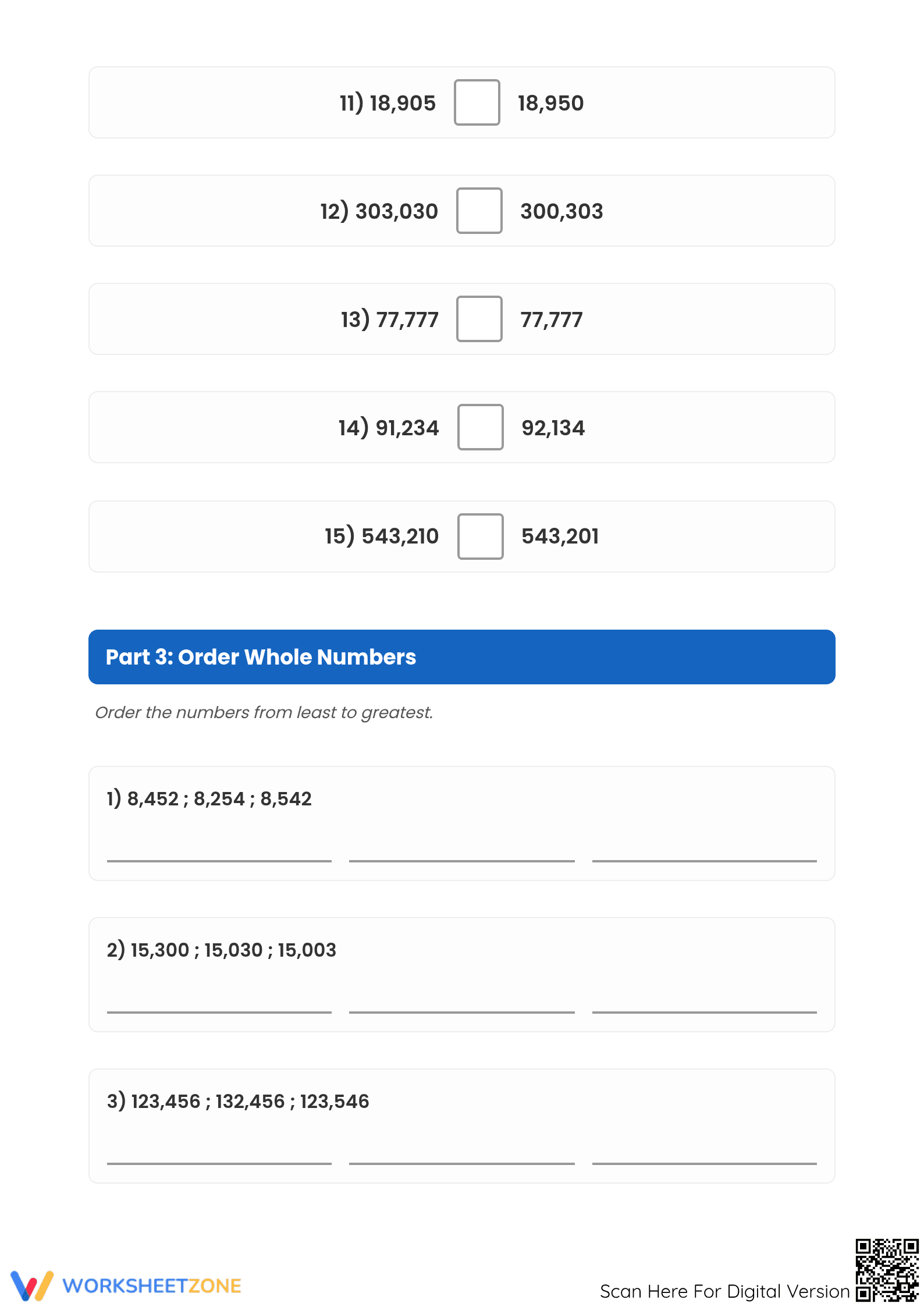 Printable Compare & Order Numbers Worksheet | Grade 4 Math - Page 3
