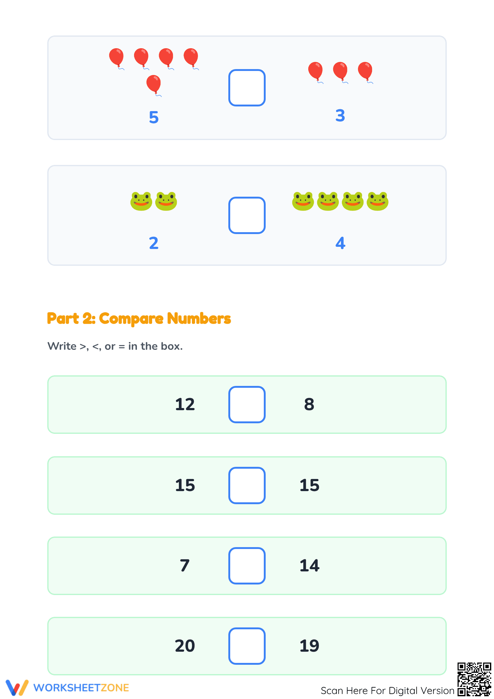 Printable Grade 1: Comparing Numbers Worksheet - Page 3