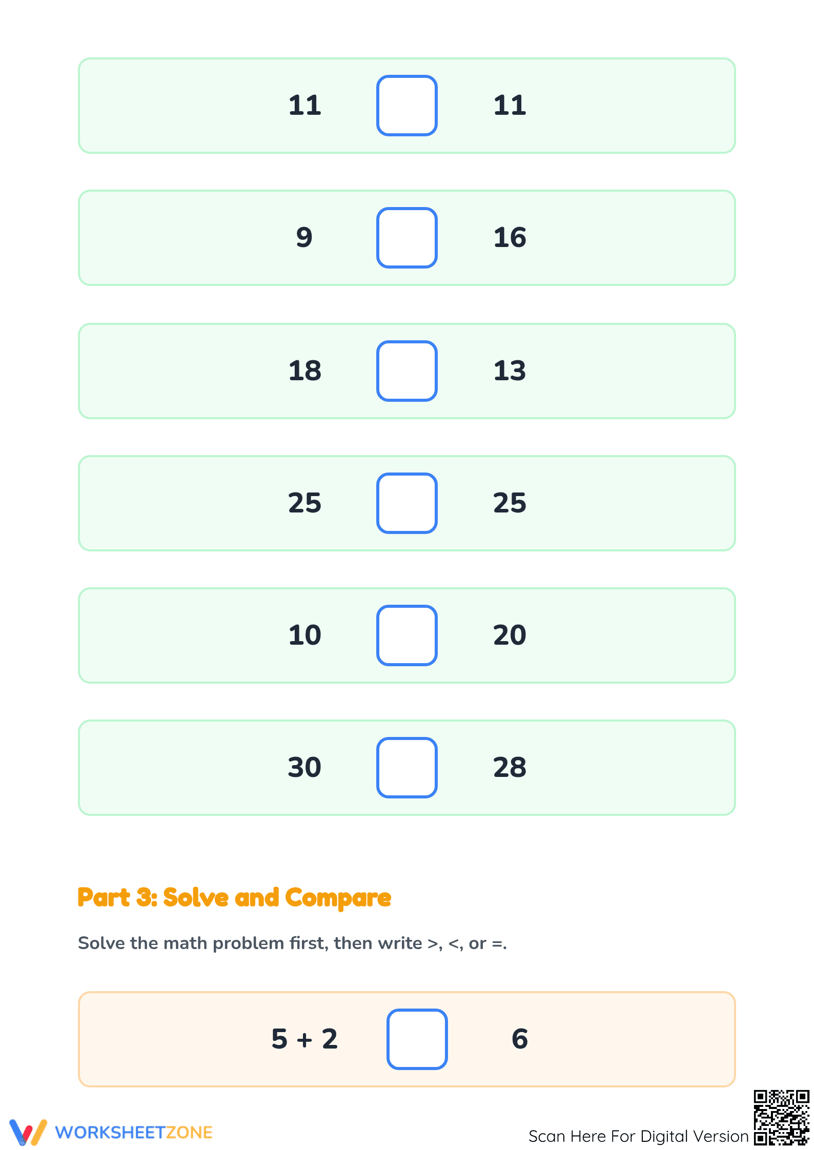 Printable Grade 1: Comparing Numbers Worksheet - Page 4