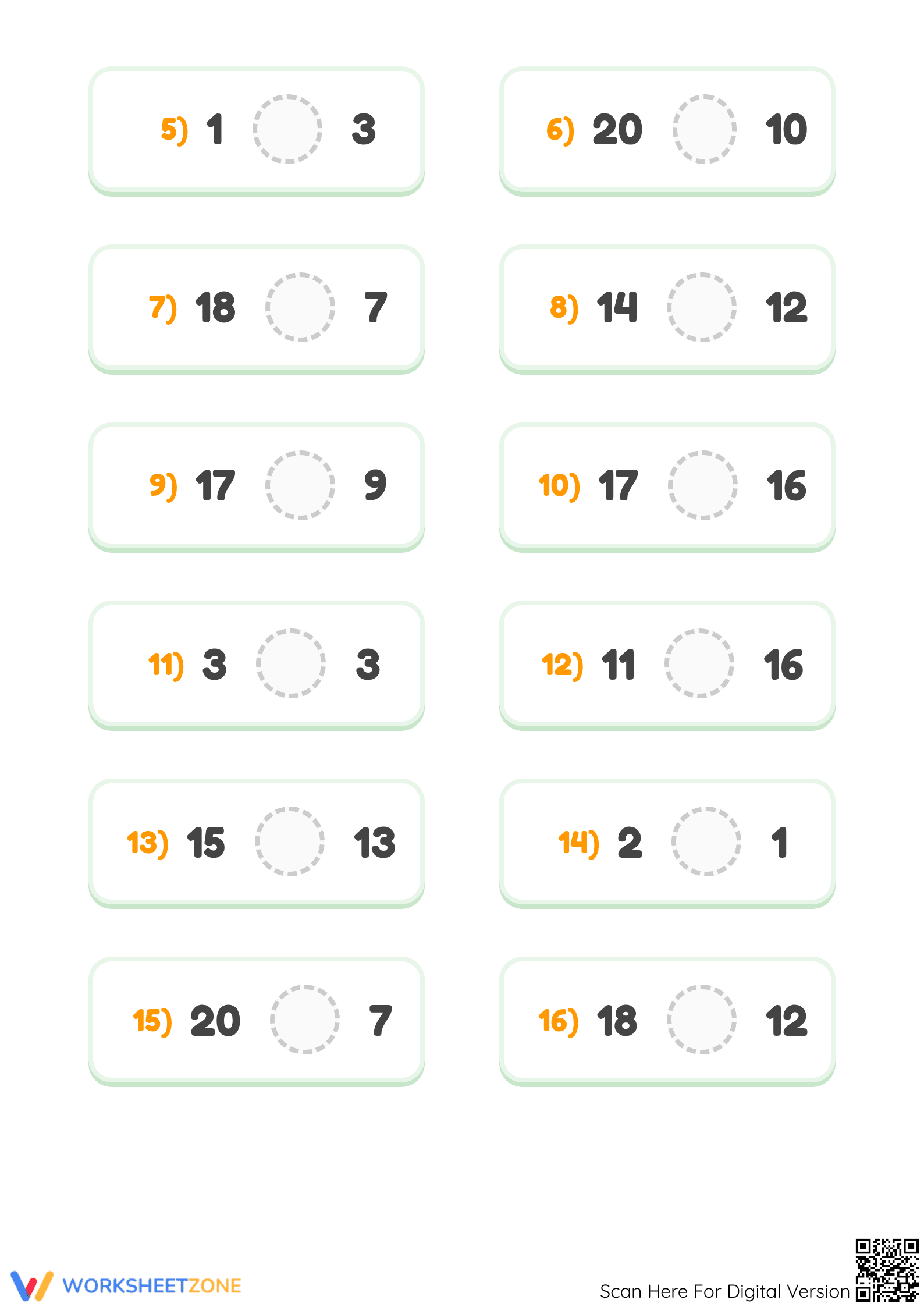 Grade 1 Comparing Numbers — Printable No-Prep Worksheet - Page 2