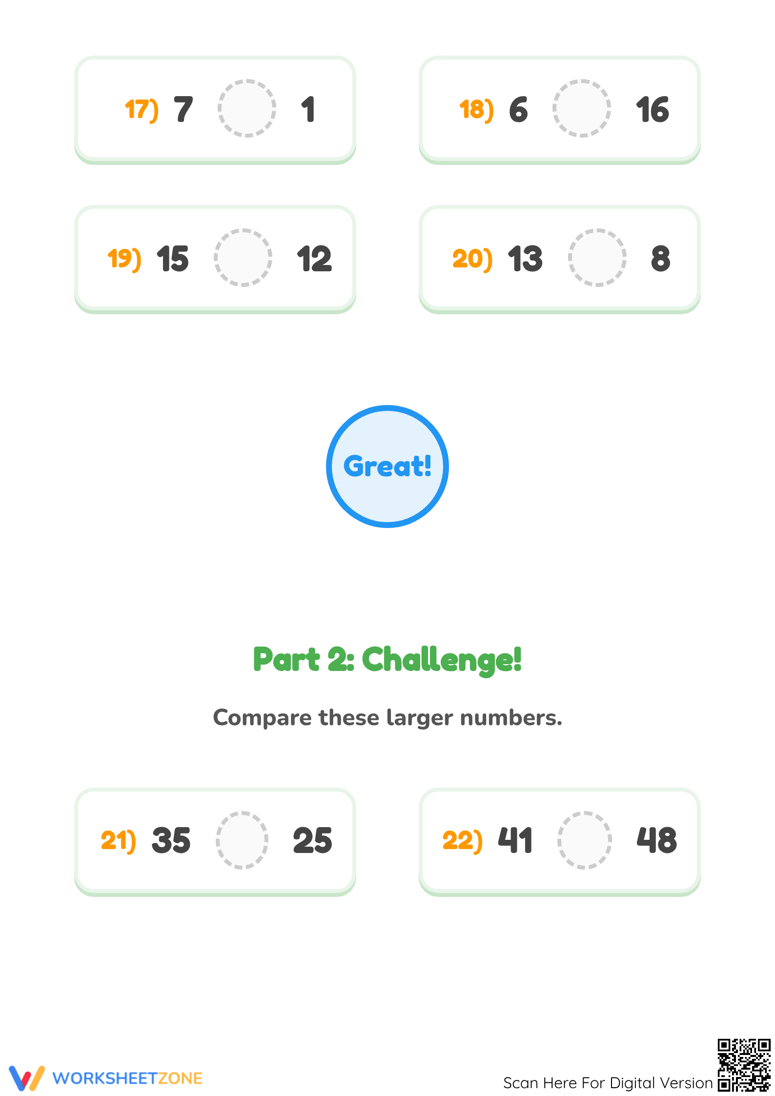Grade 1 Comparing Numbers — Printable No-Prep Worksheet - Page 3