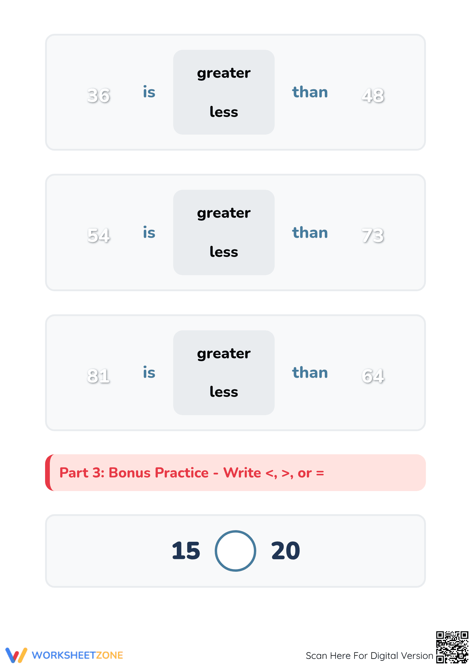 Printable Comparing Numbers Worksheet | Grade K Math - Page 3