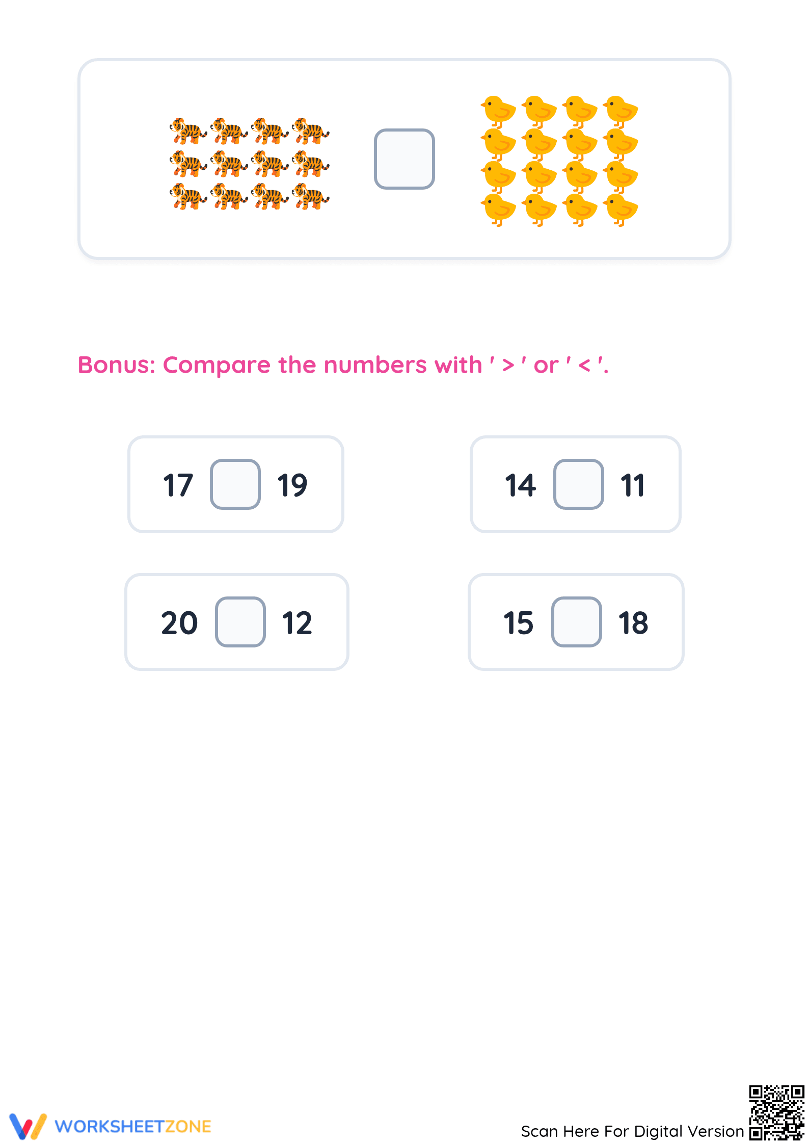 Grade 1 Comparing Numbers — Printable No-Prep Worksheet - Page 3