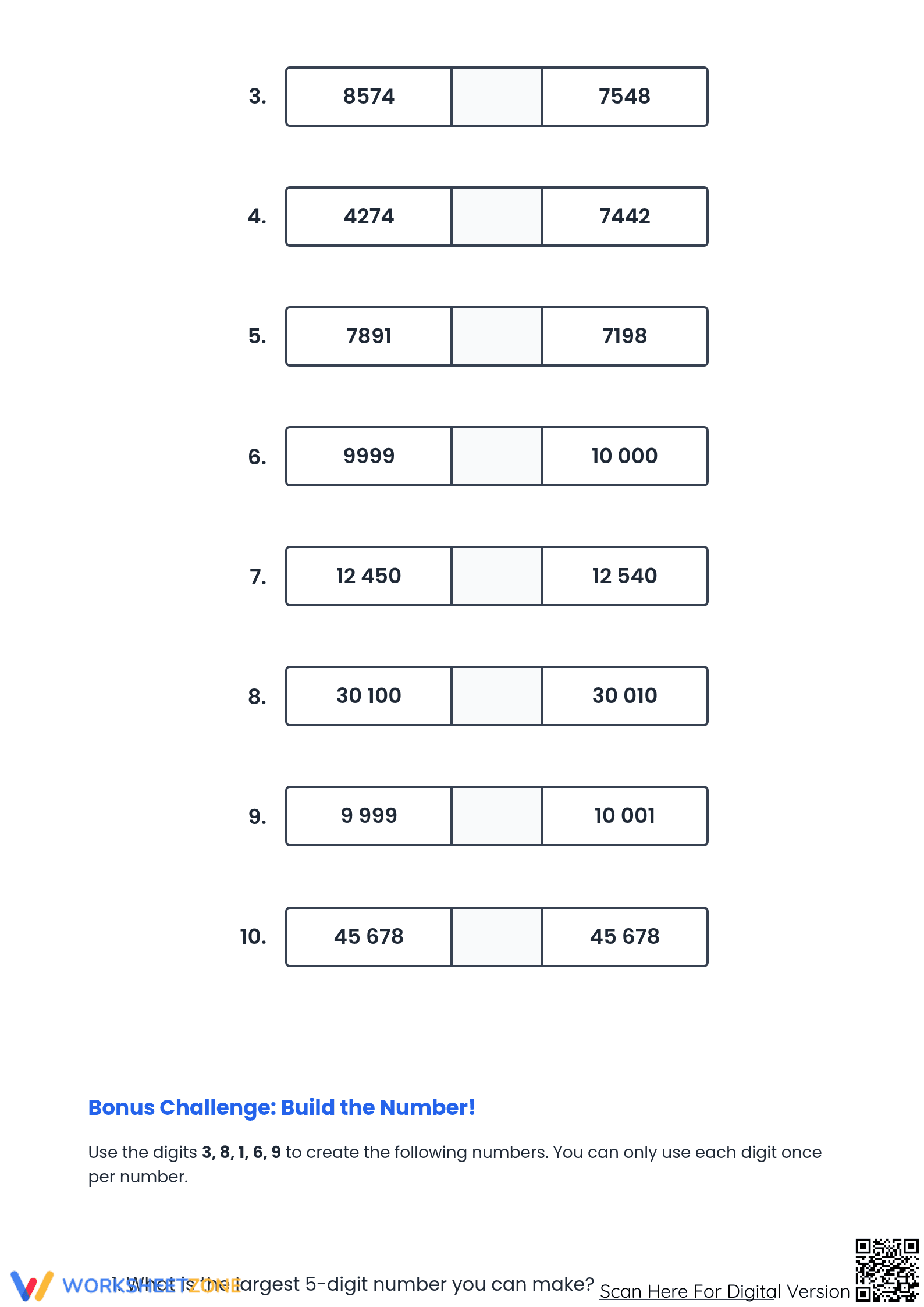 Printable Comparing Numbers Worksheet | Grade 4 Math - Page 2