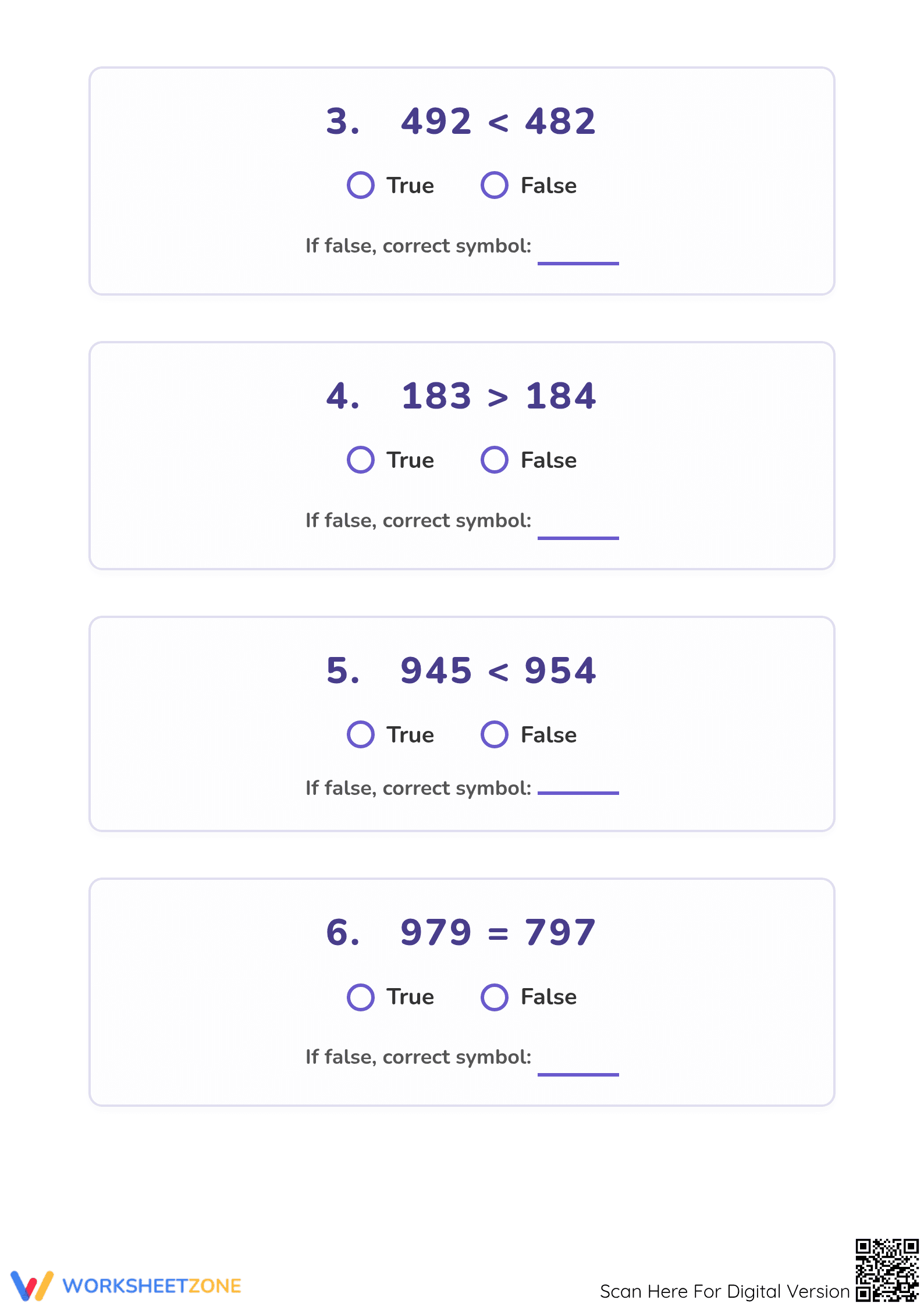 Printable Comparing 3-Digit Numbers Worksheet | Grade 2 Math - Page 2