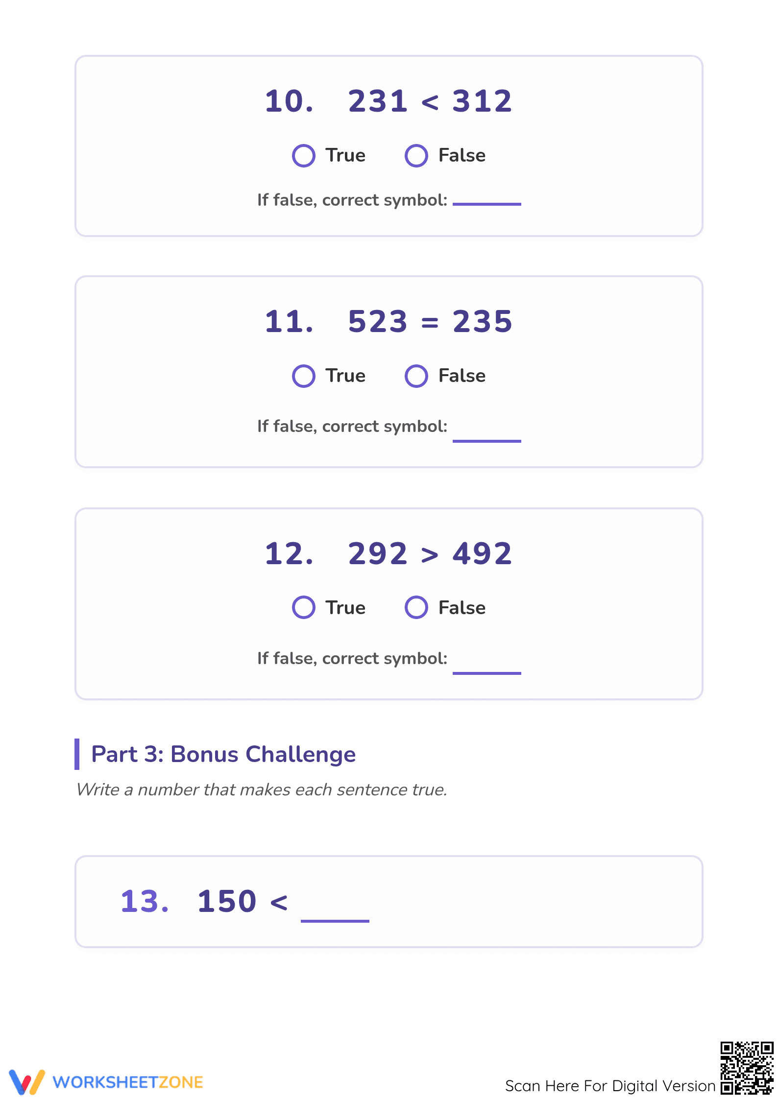 Printable Comparing 3-Digit Numbers Worksheet | Grade 2 Math - Page 4
