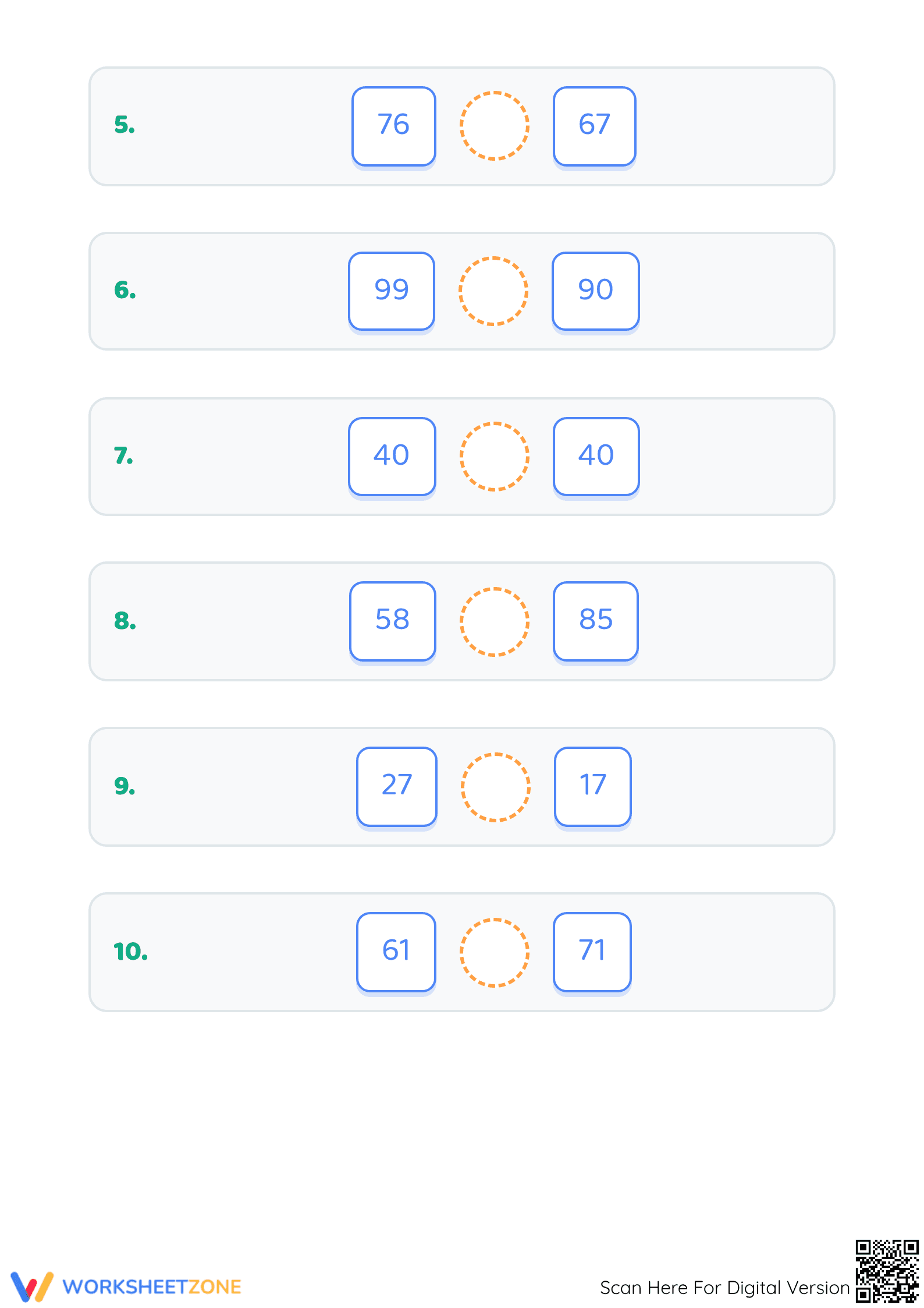 Printable Comparing Numbers Worksheet | Grade 1 Math - Page 2