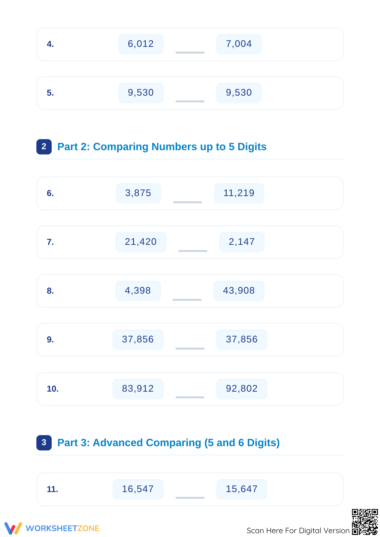 Grade 4 Comparing Numbers — Complete No-Prep Worksheet - Page 2