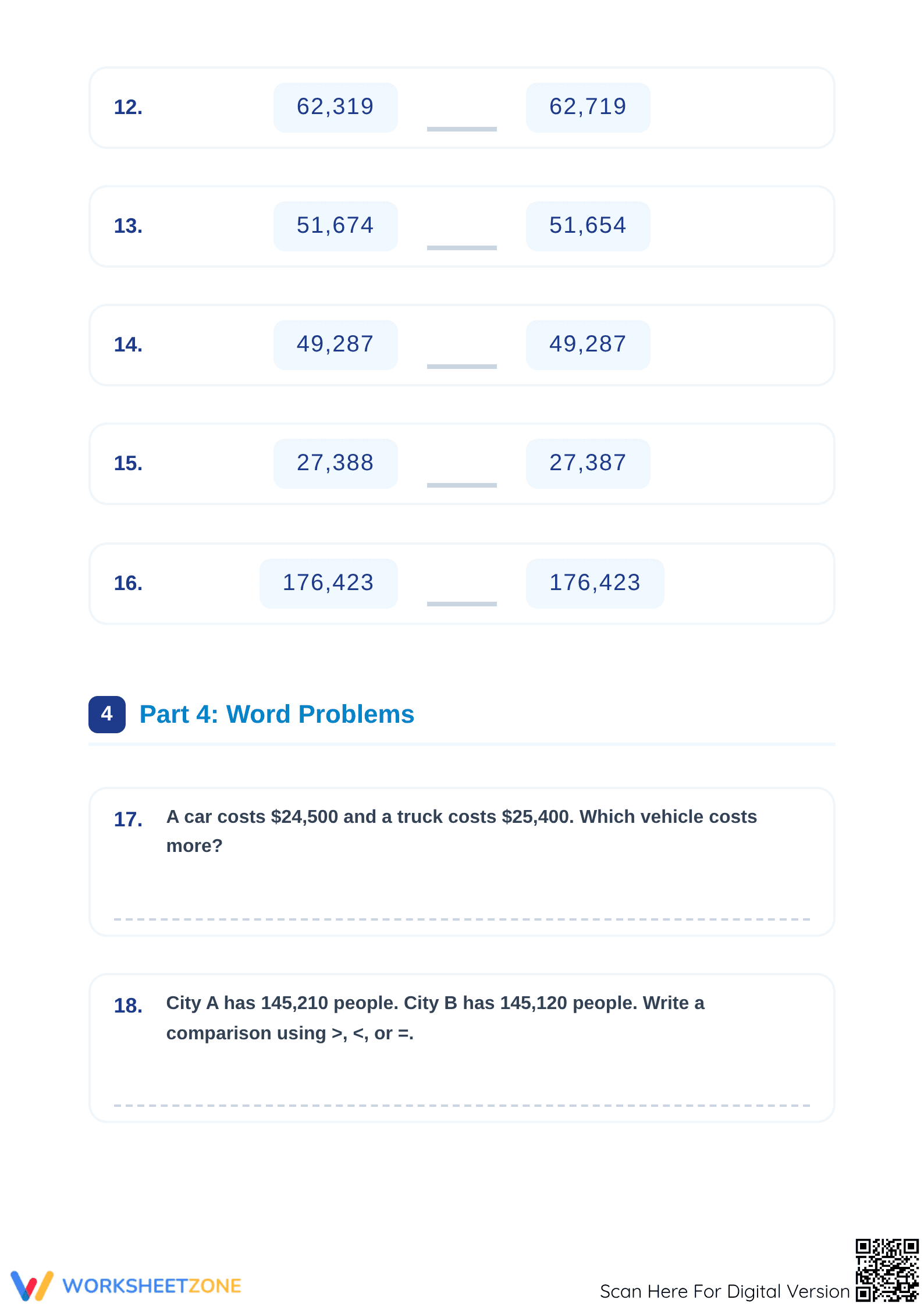 Grade 4 Comparing Numbers — Complete No-Prep Worksheet - Page 3