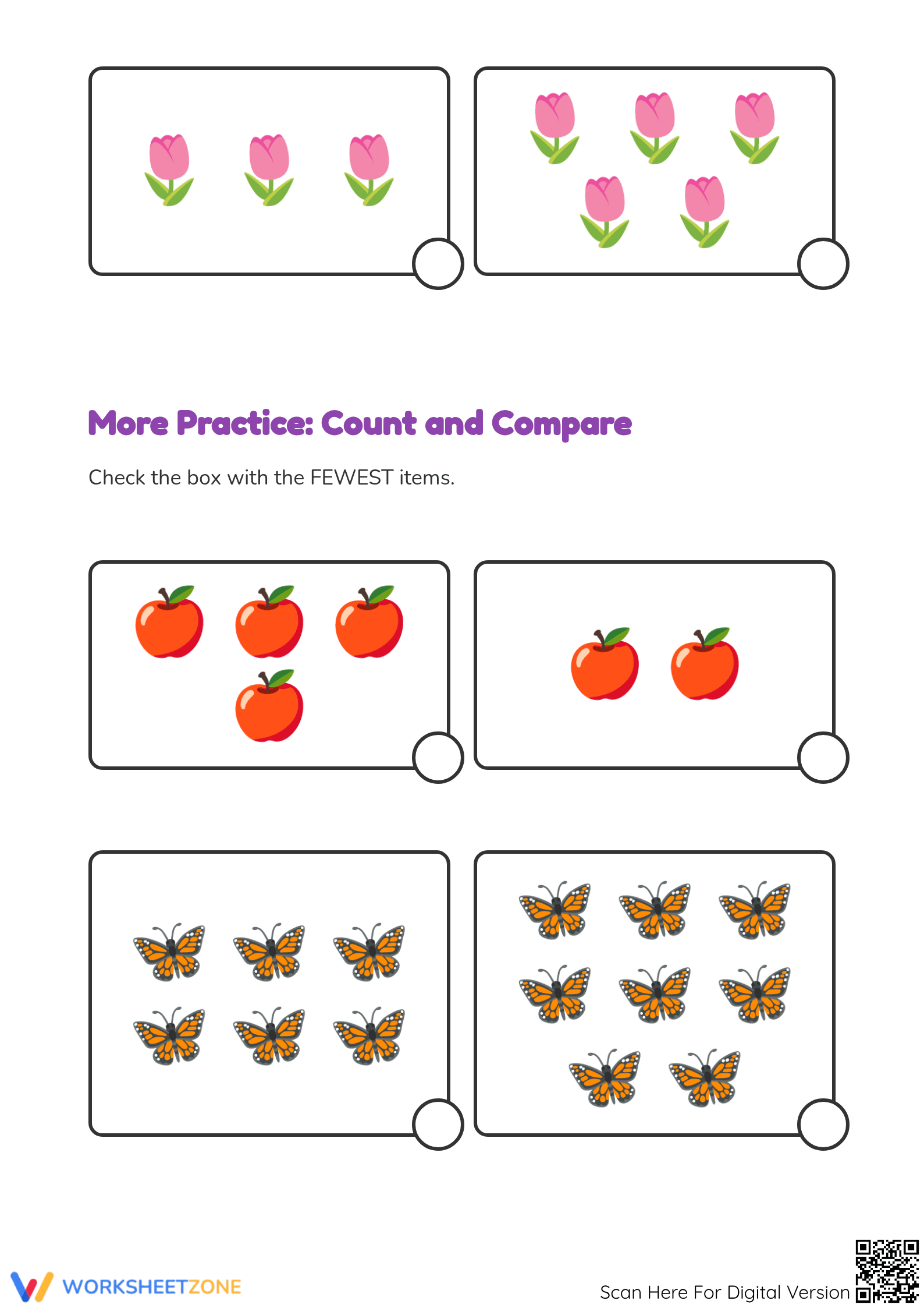 Printable Grade K Fewer Number Comparison Worksheet - Page 2
