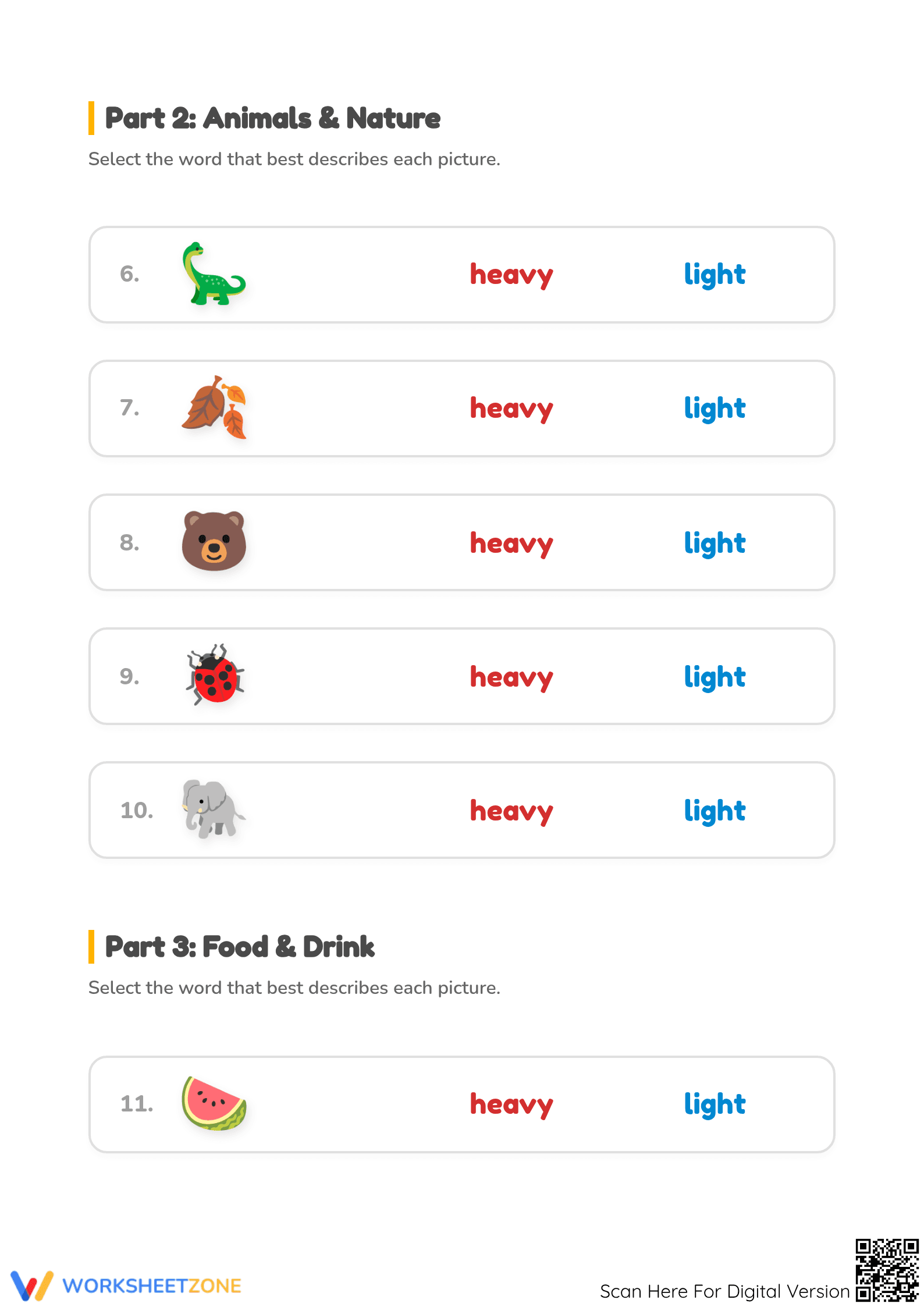 Printable Heavy and Light Weight Comparison Worksheet - Page 2