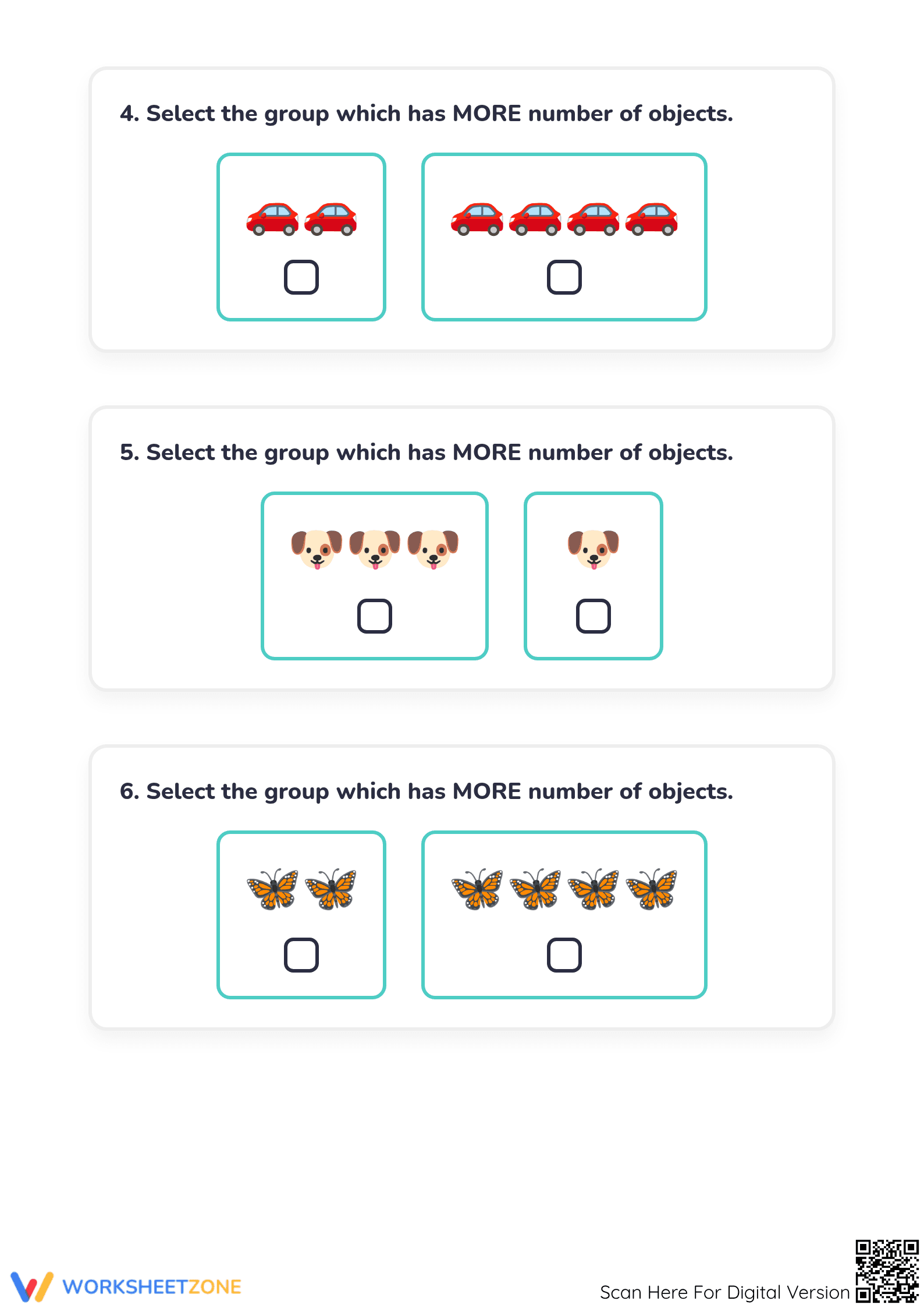 Comparing More and Fewer Worksheet | Grade K Essential Math - Page 3