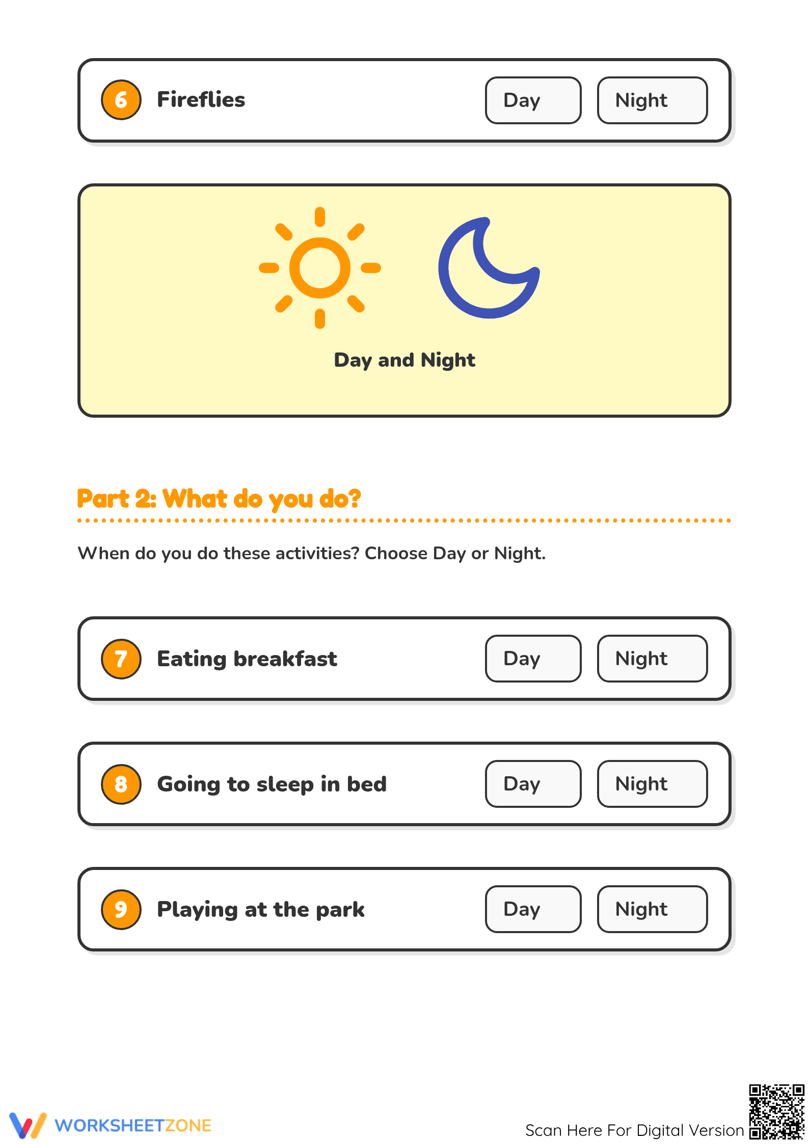 Night and Day Sorting Worksheet | Essential Grade K Math - Page 2