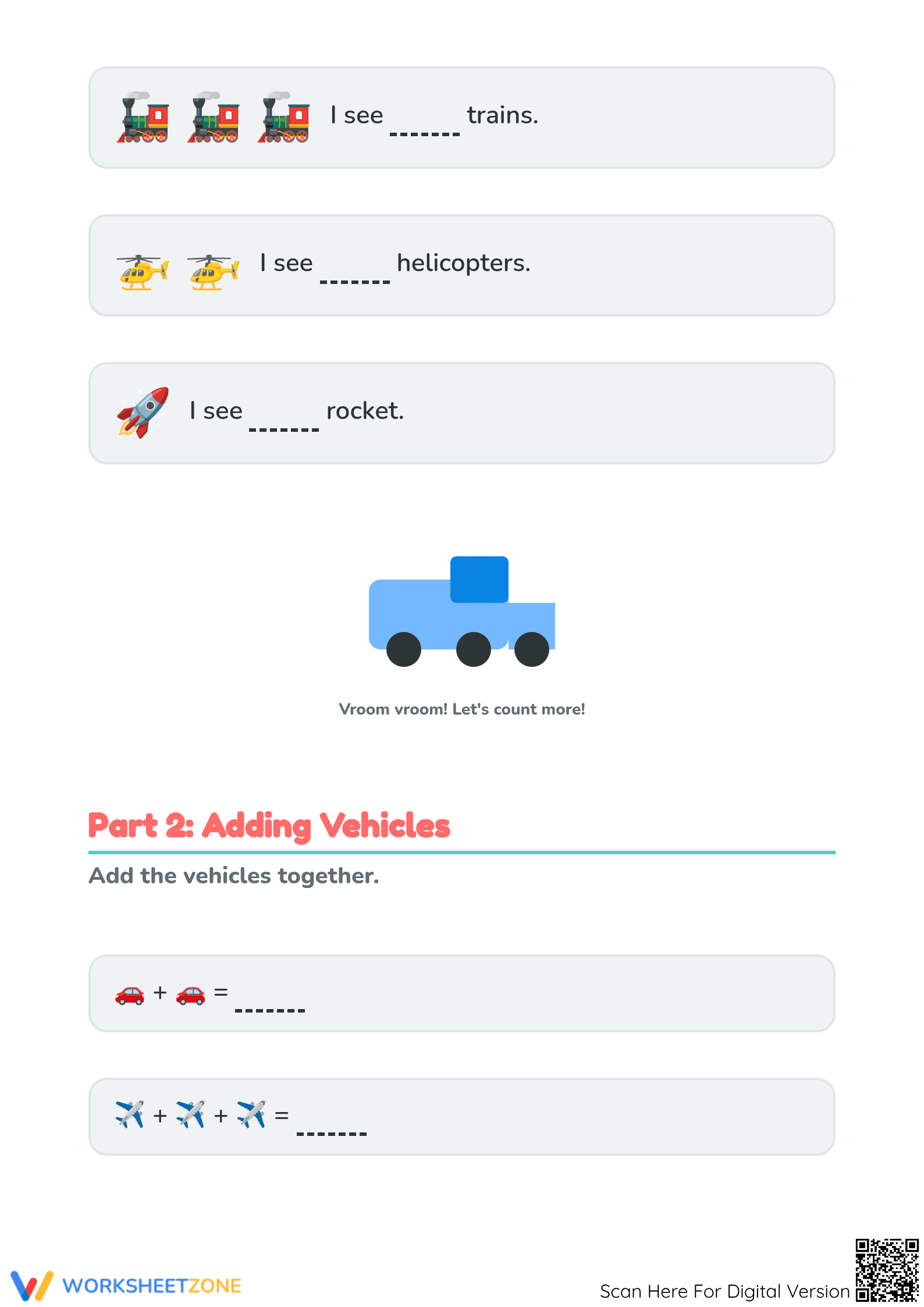 Printable Preschool Math Worksheet: Transportation Comparison - Page 2