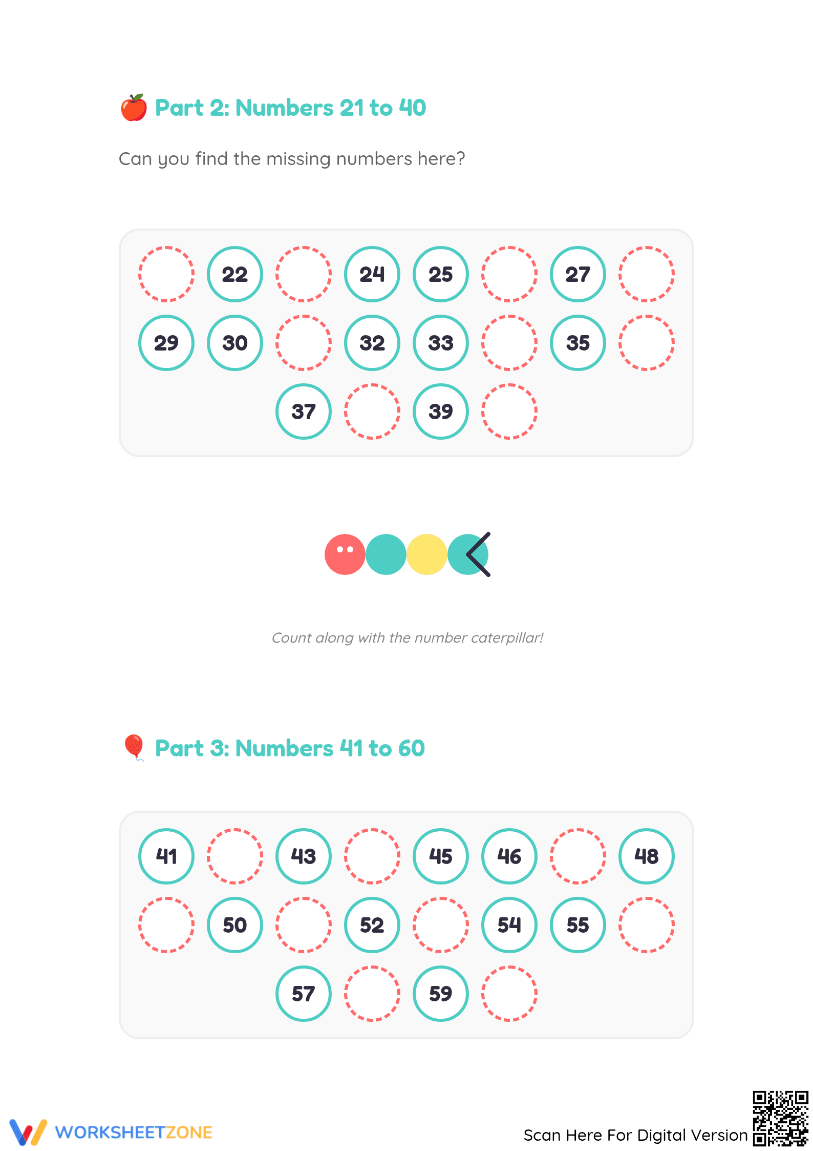 Printable Missing Numbers 1-100 Worksheet for Kindergarten - Page 2