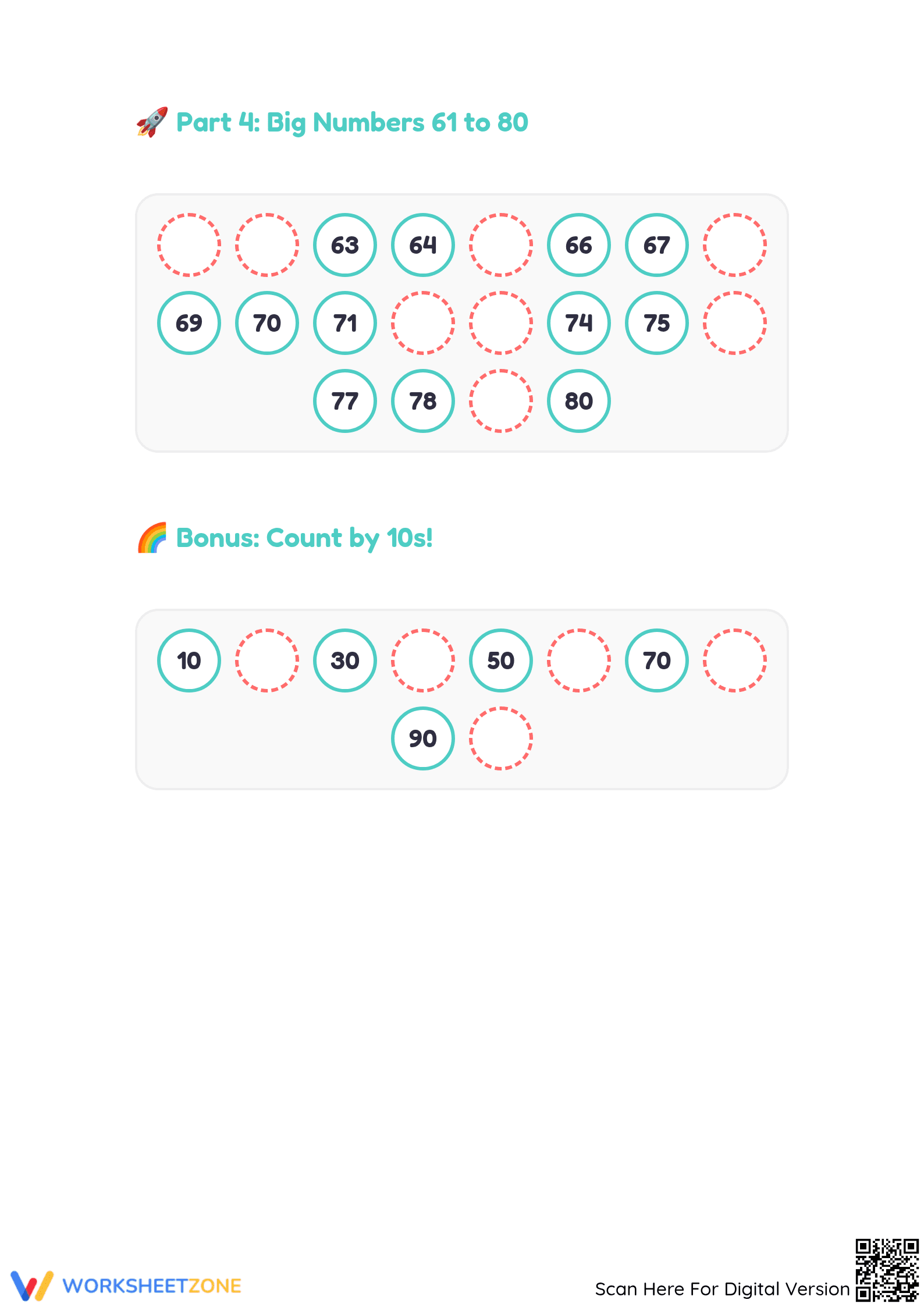 Printable Missing Numbers 1-100 Worksheet for Kindergarten - Page 3