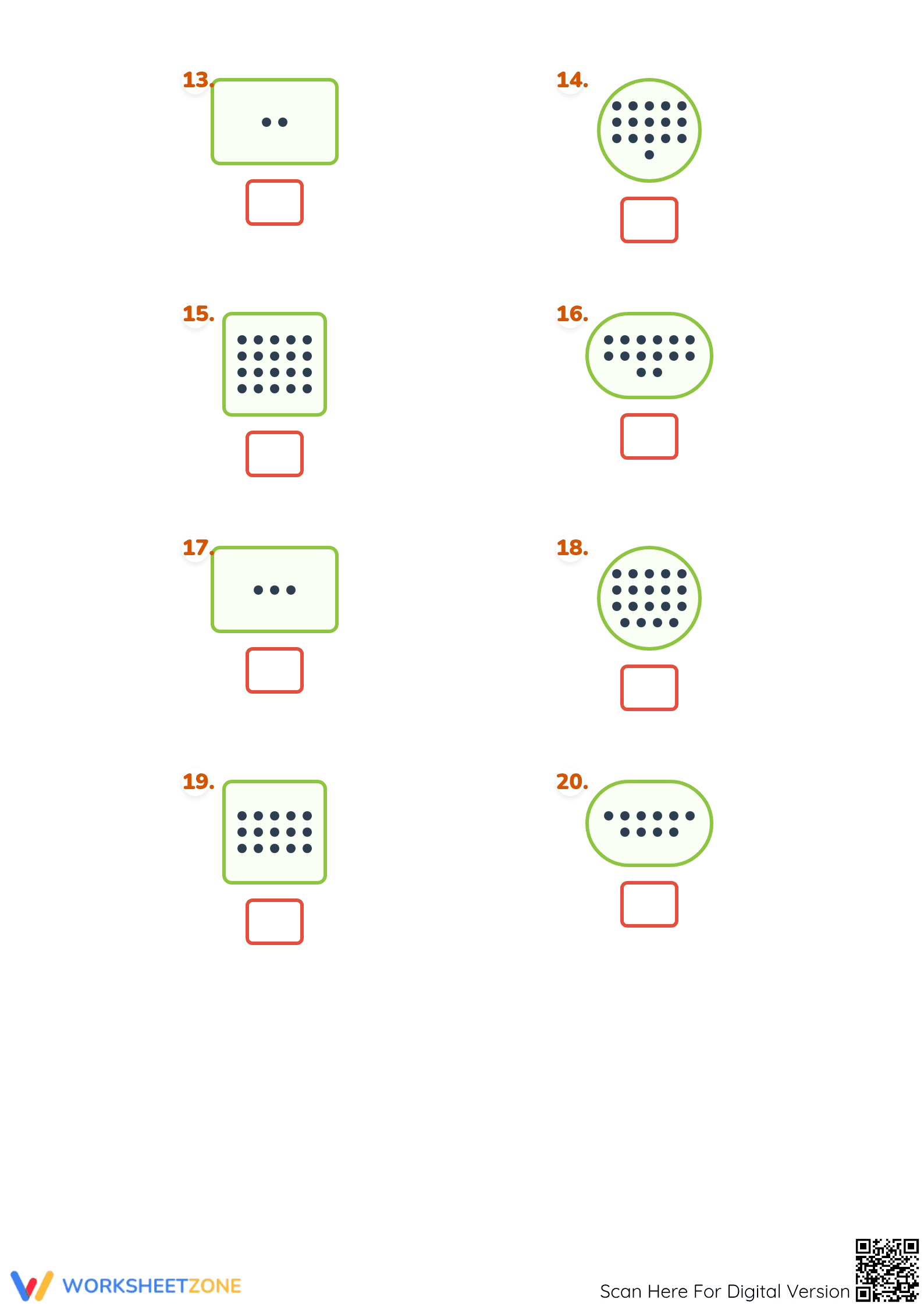 Printable Numerals 1 to 20 Counting Worksheet — Grade 1 - Page 3